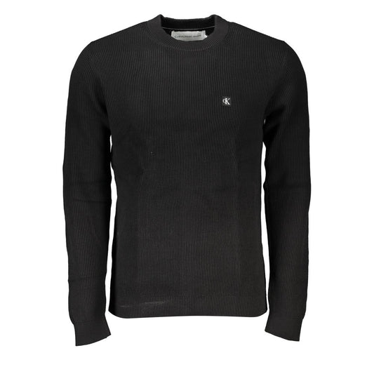 Suéter elegante de cuello redondo negro con logotipo