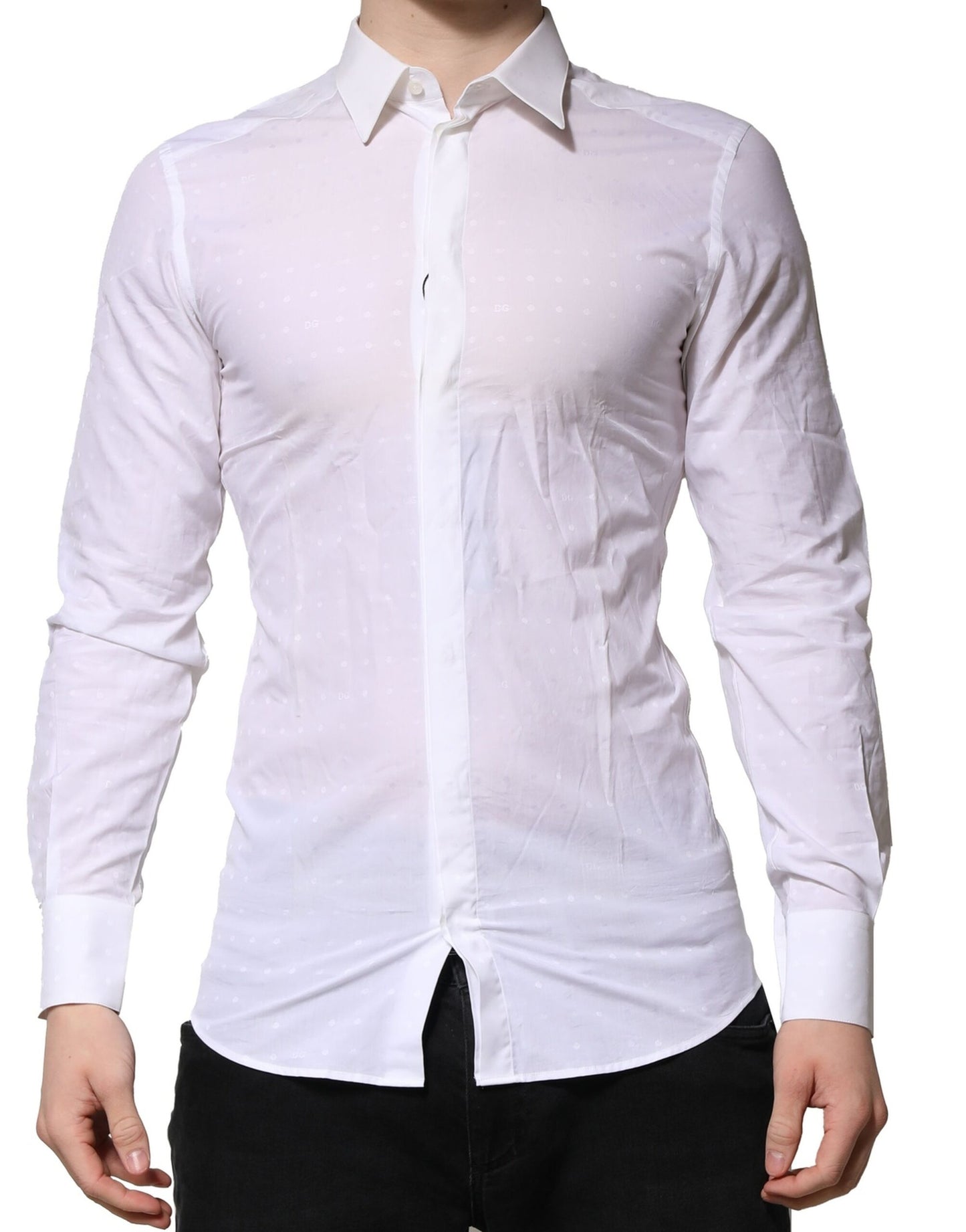 Camisa formal de manga larga de algodón blanco dorado