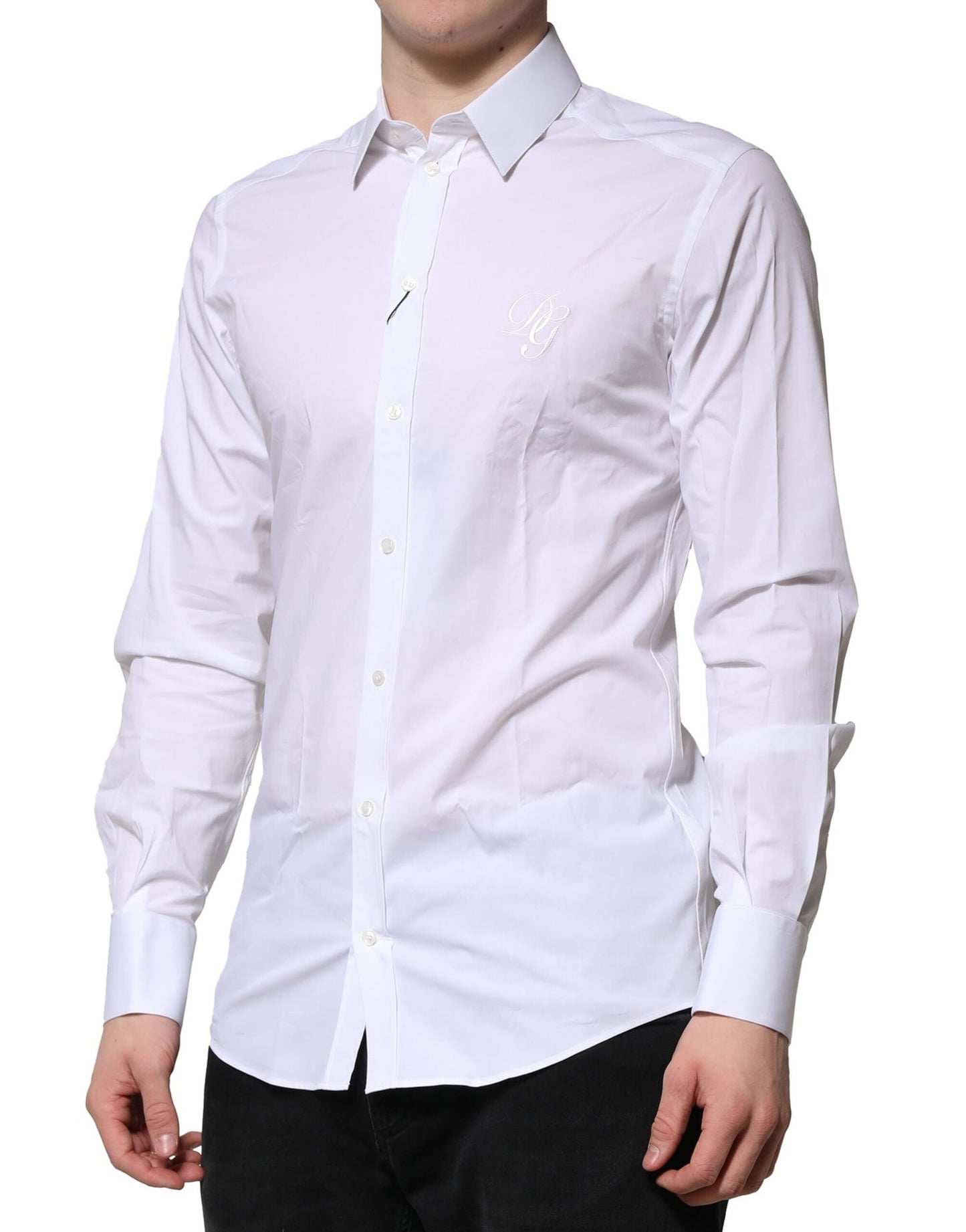 Camisa formal de manga larga de algodón blanco dorado