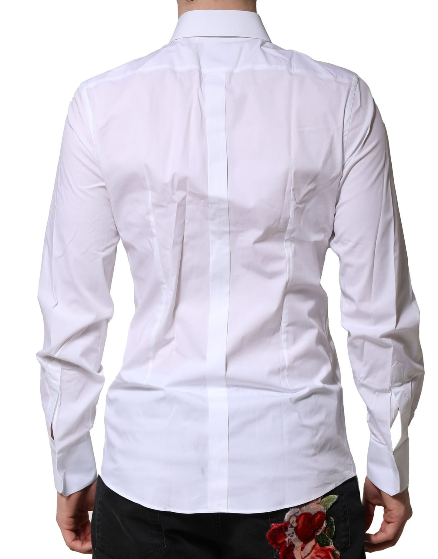 Camisa formal de manga larga de algodón blanco dorado
