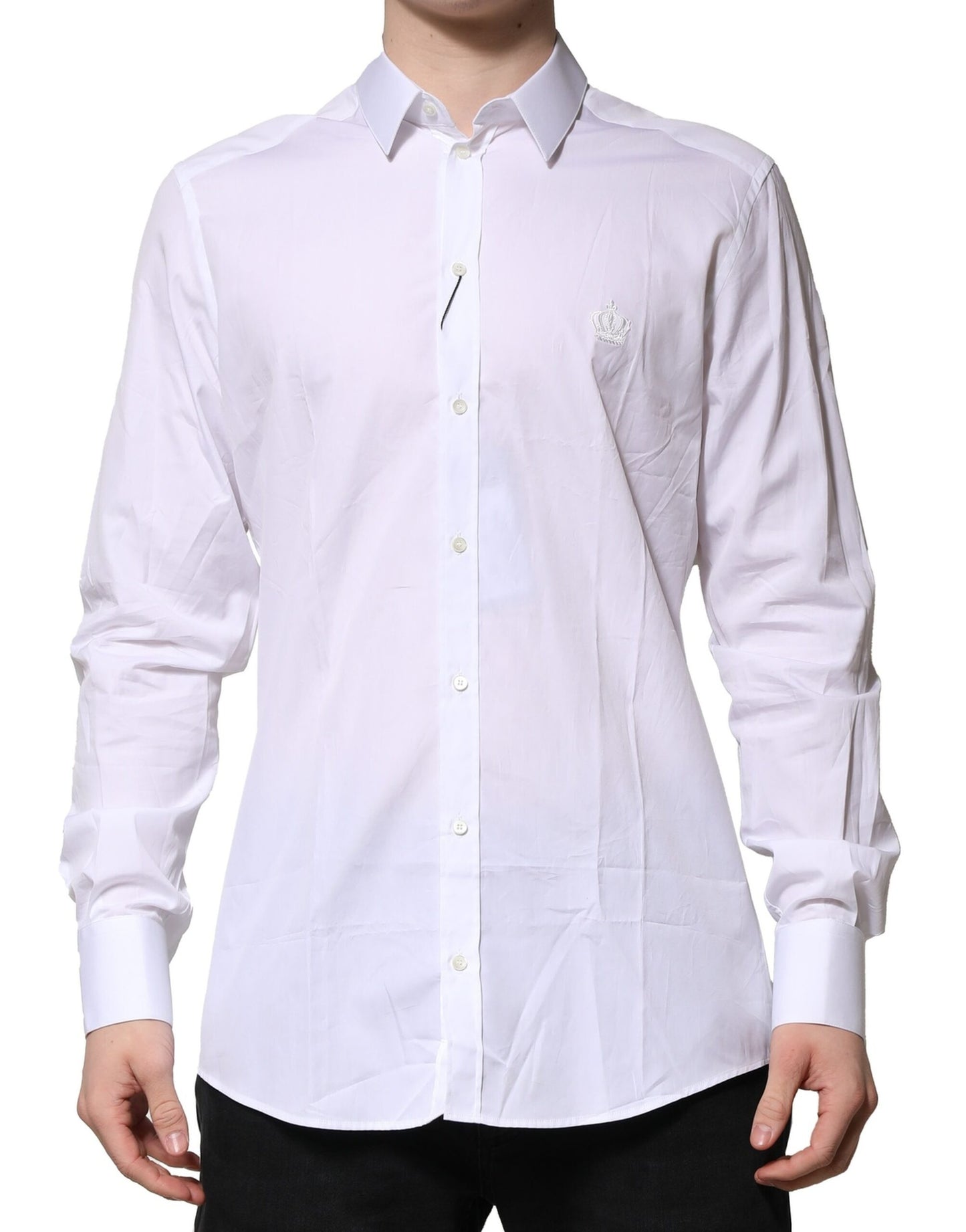 Camisa formal de manga larga de algodón blanco dorado