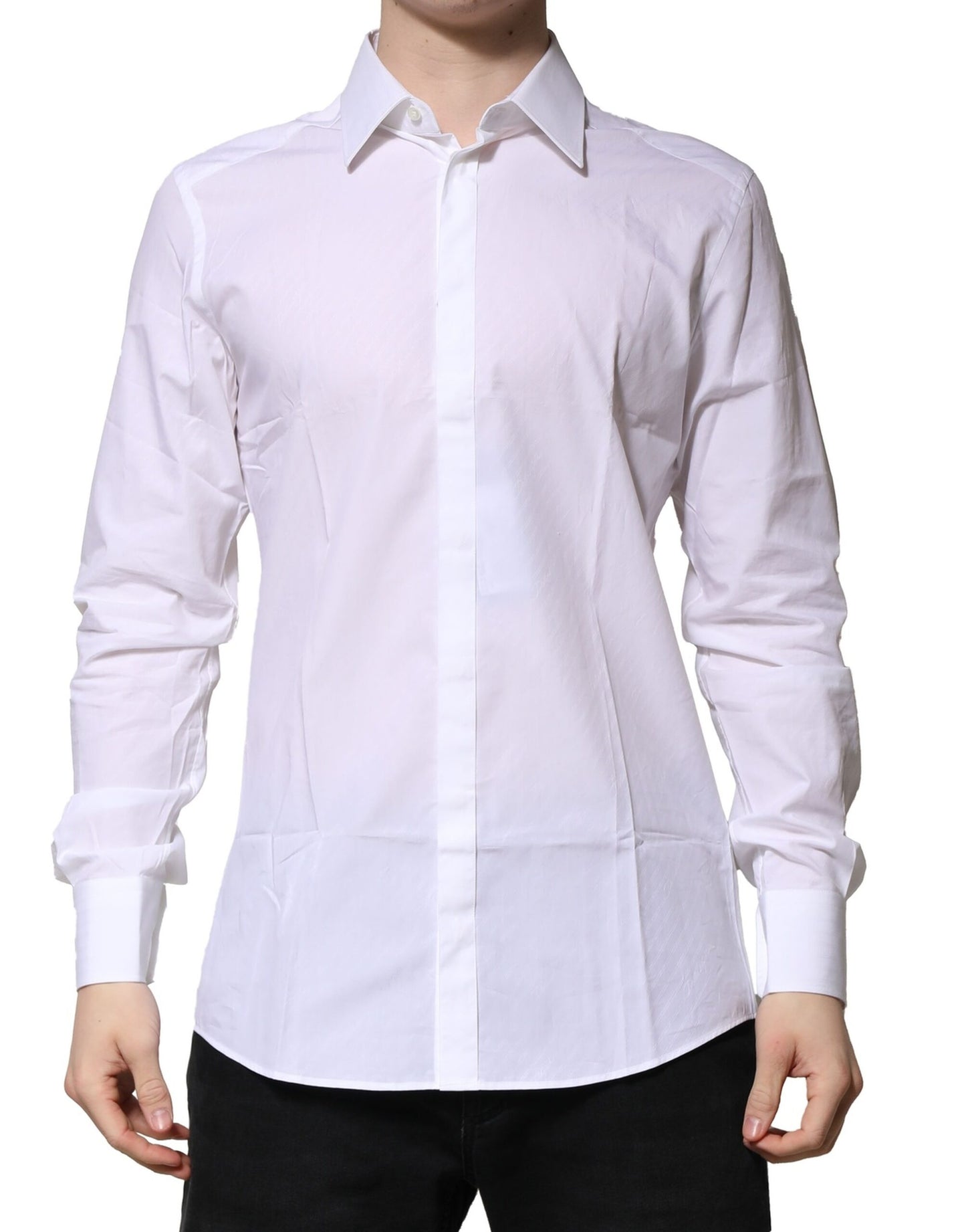 Camisa formal de manga larga de algodón blanco dorado