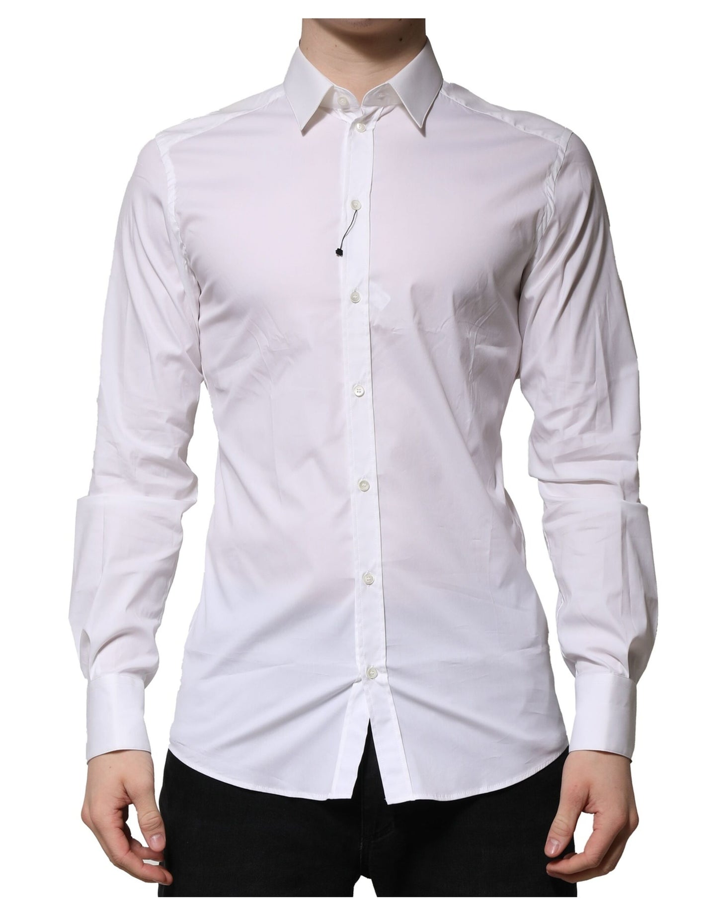 Camisa formal de manga larga de algodón blanco dorado