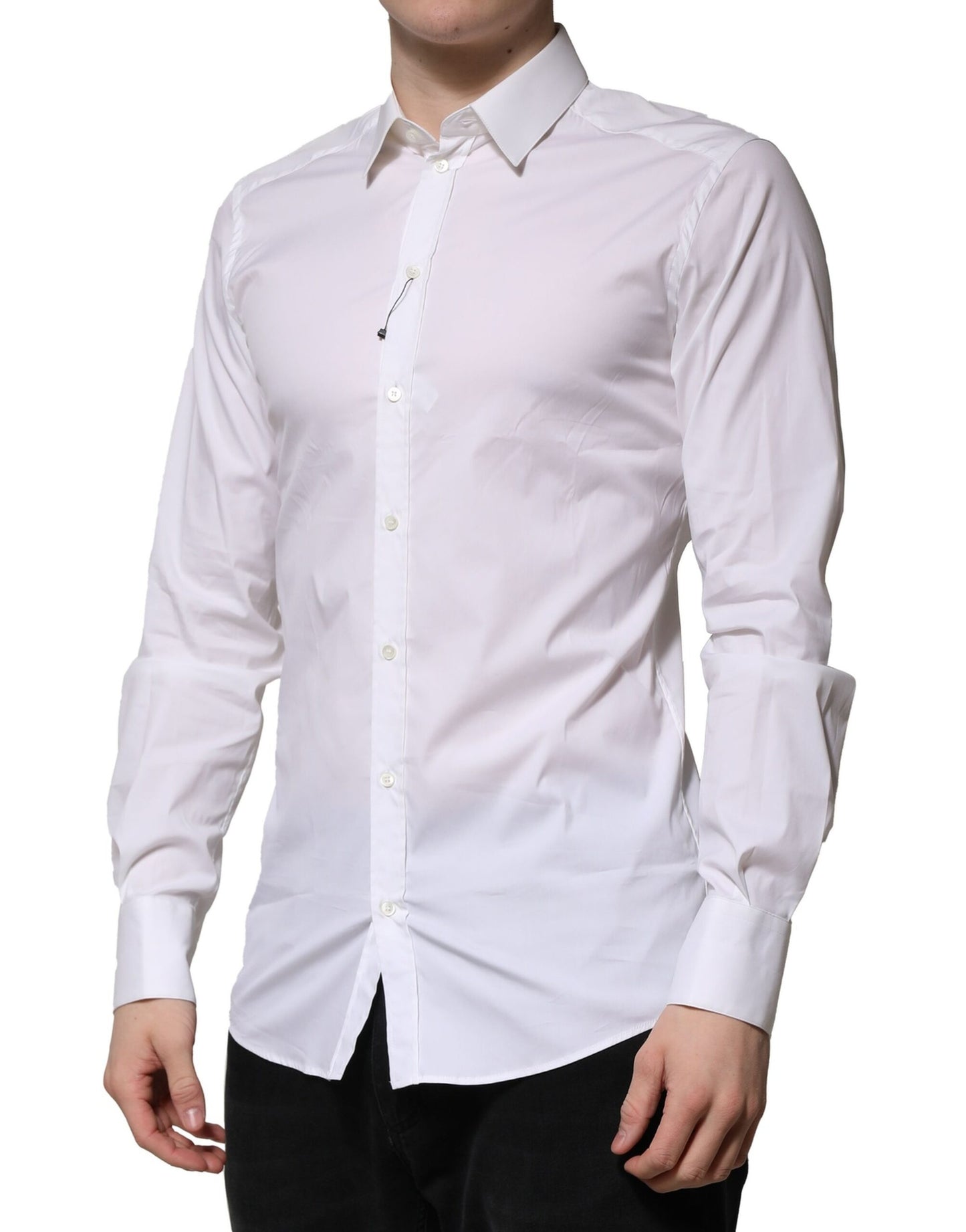 Camisa formal de manga larga de algodón blanco dorado