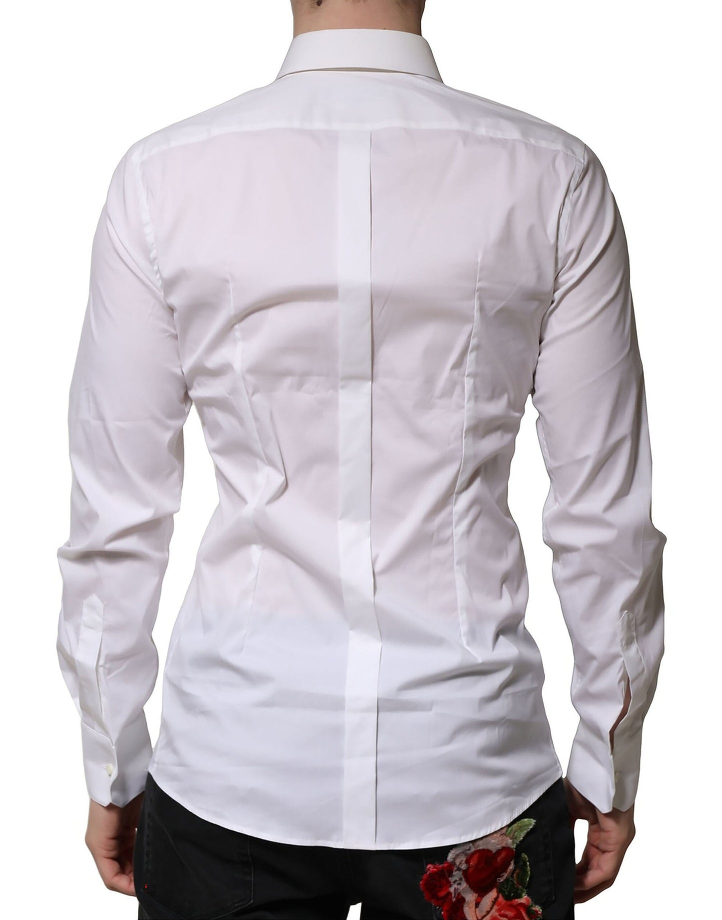 Camisa formal de manga larga de algodón blanco dorado