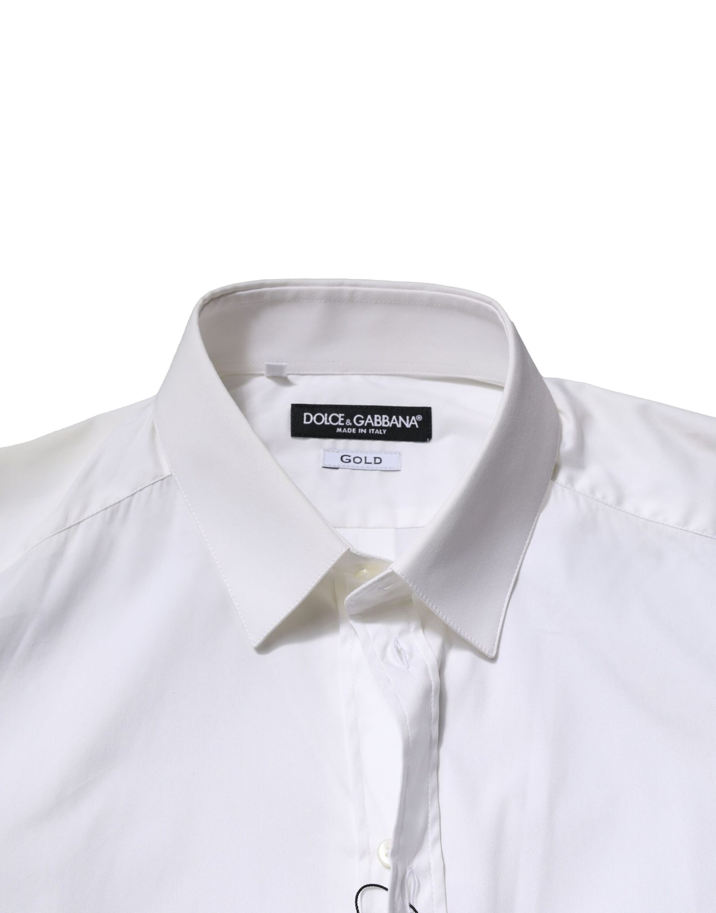Camisa formal de manga larga de algodón blanco dorado