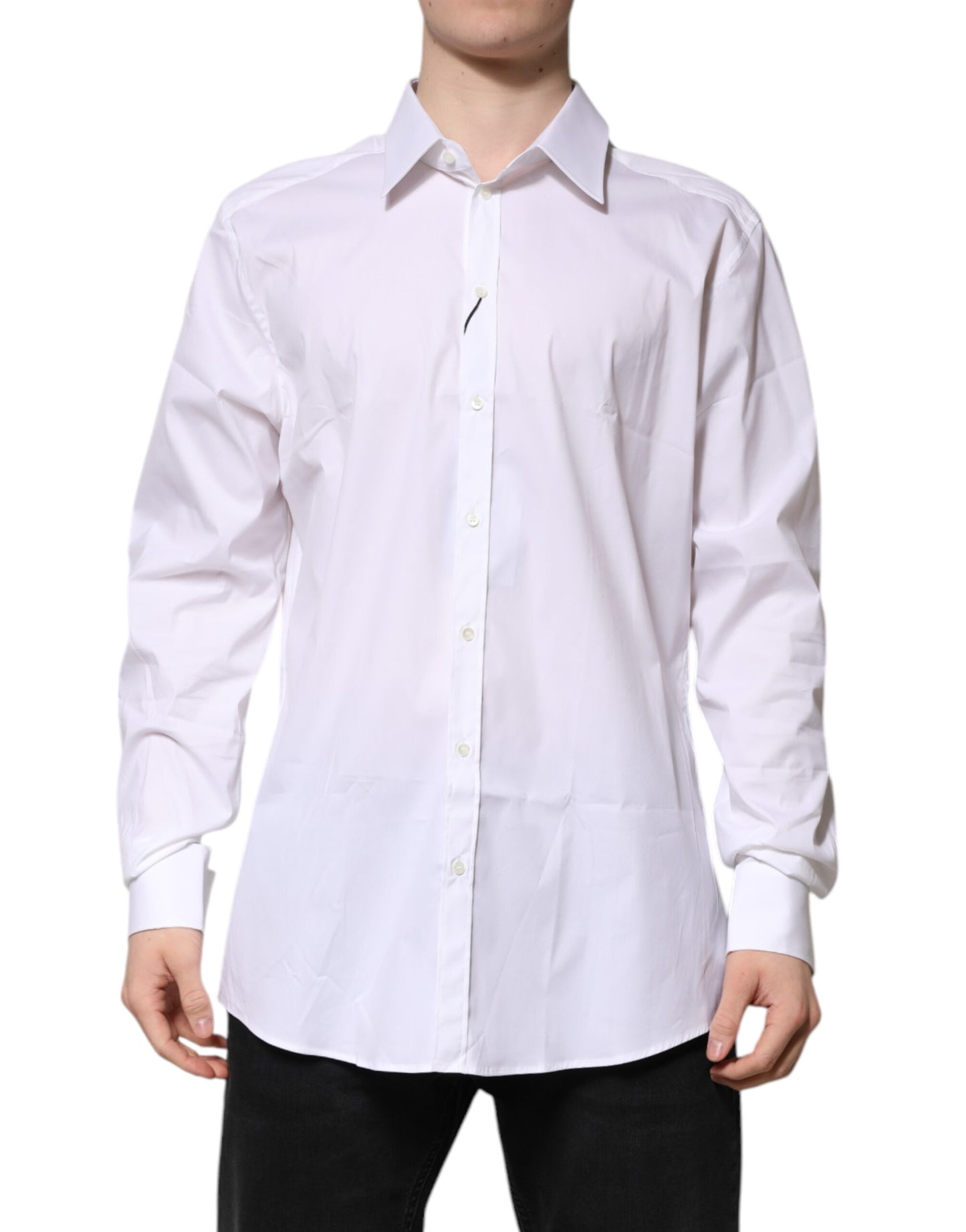 Camisa formal de manga larga de algodón blanco dorado