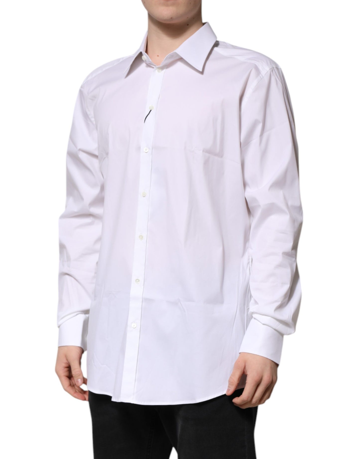 Camisa formal de manga larga de algodón blanco dorado