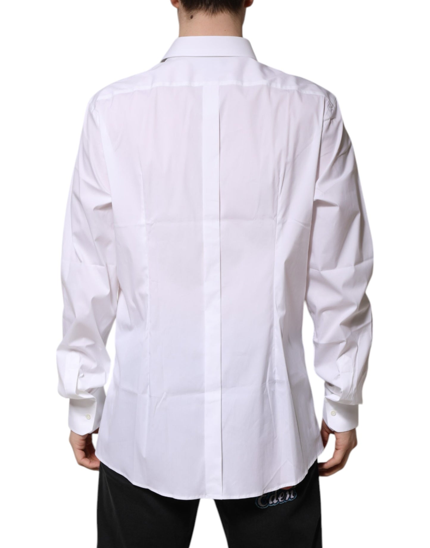 Camisa formal de manga larga de algodón blanco dorado