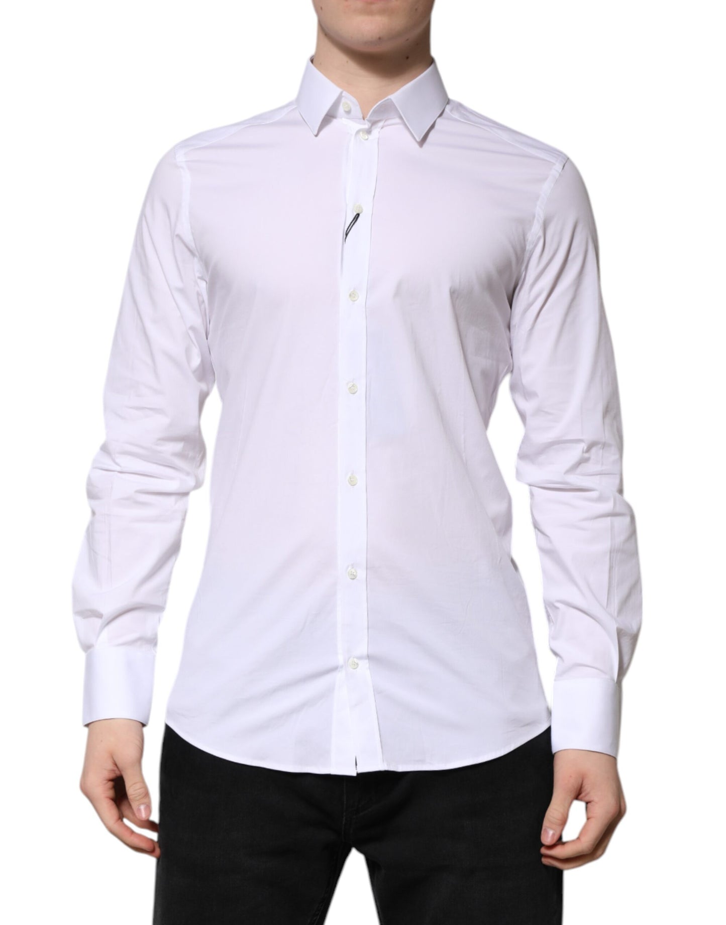Camisa formal de manga larga de algodón blanco dorado