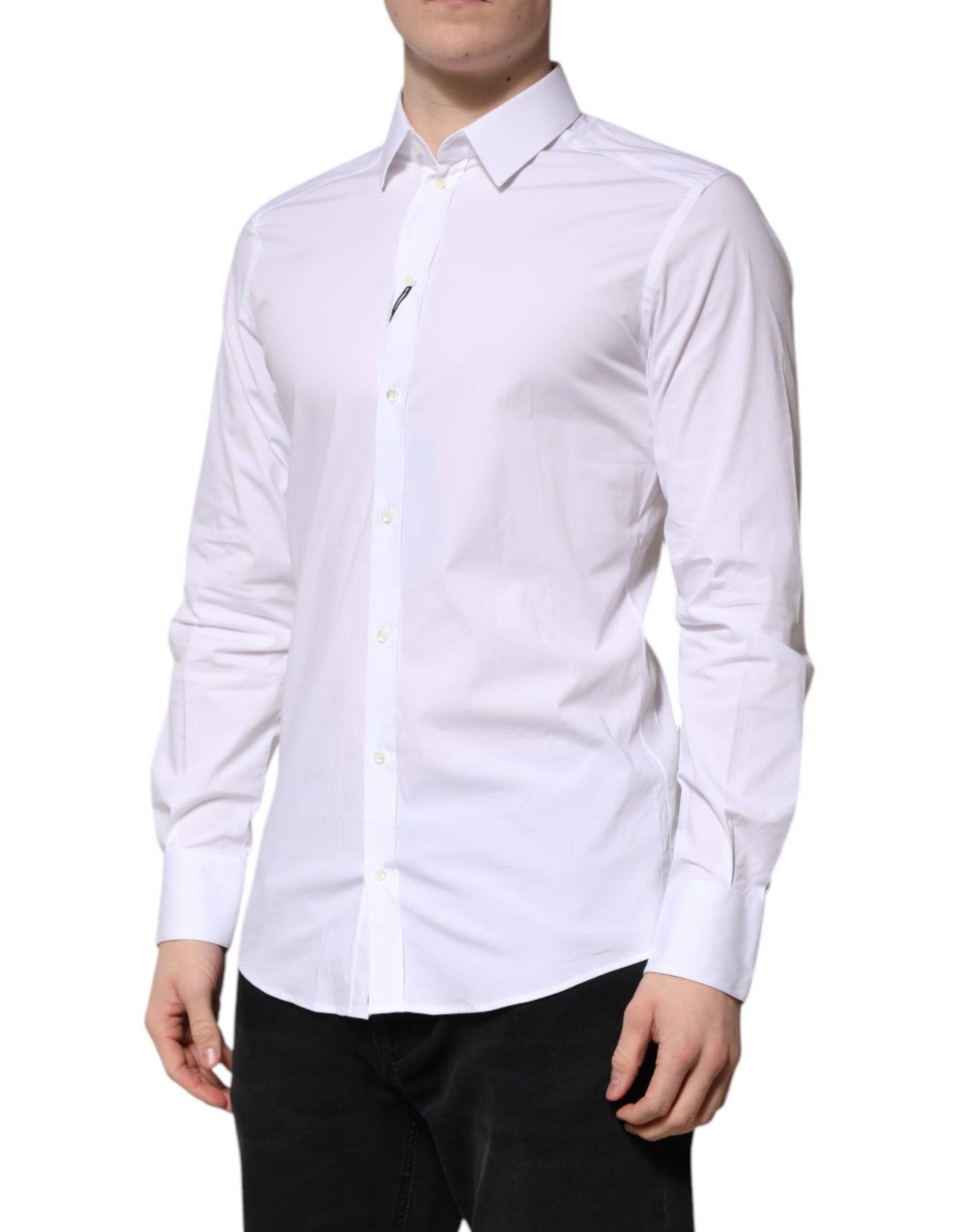 Camisa formal de manga larga de algodón blanco dorado