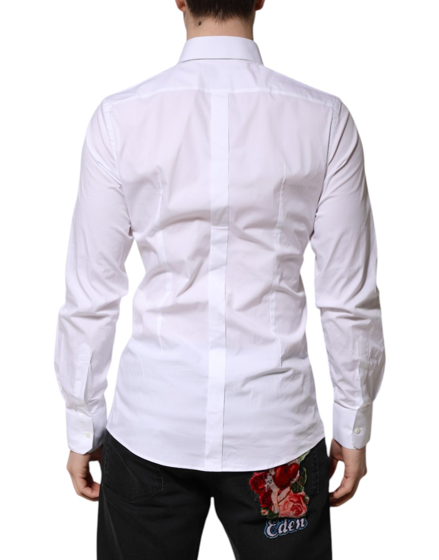 Camisa formal de manga larga de algodón blanco dorado