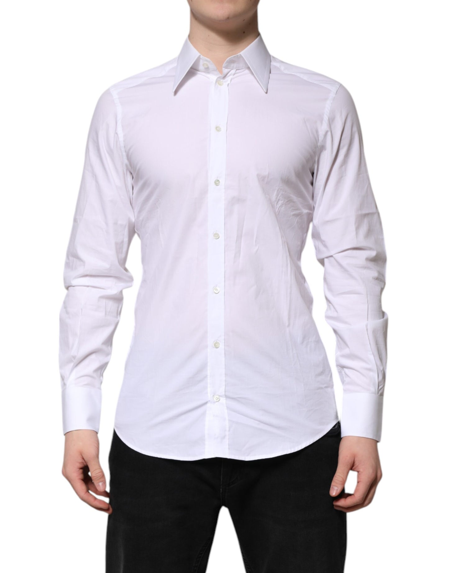 Camisa formal de manga larga de algodón blanco dorado