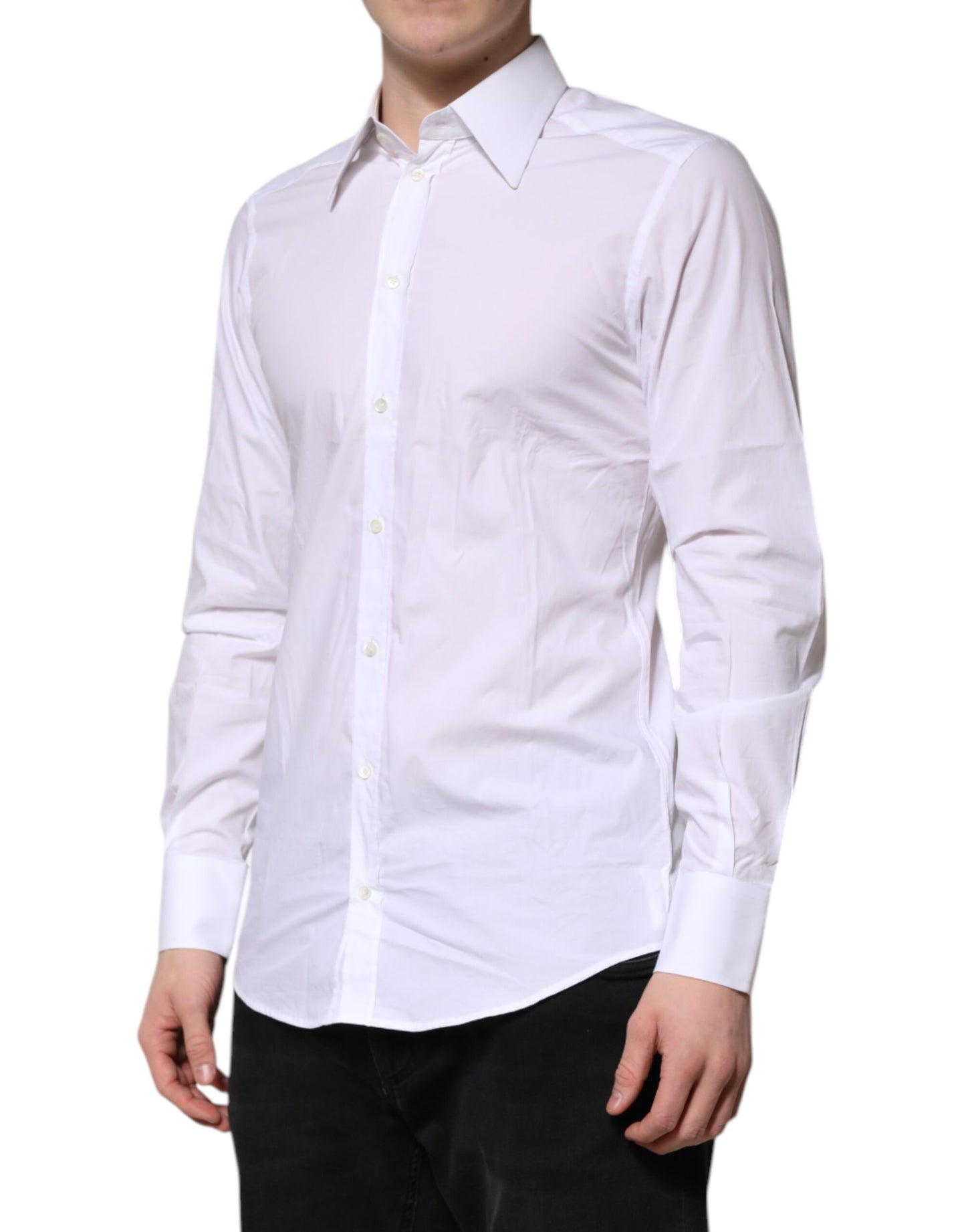 Camisa formal de manga larga de algodón blanco dorado