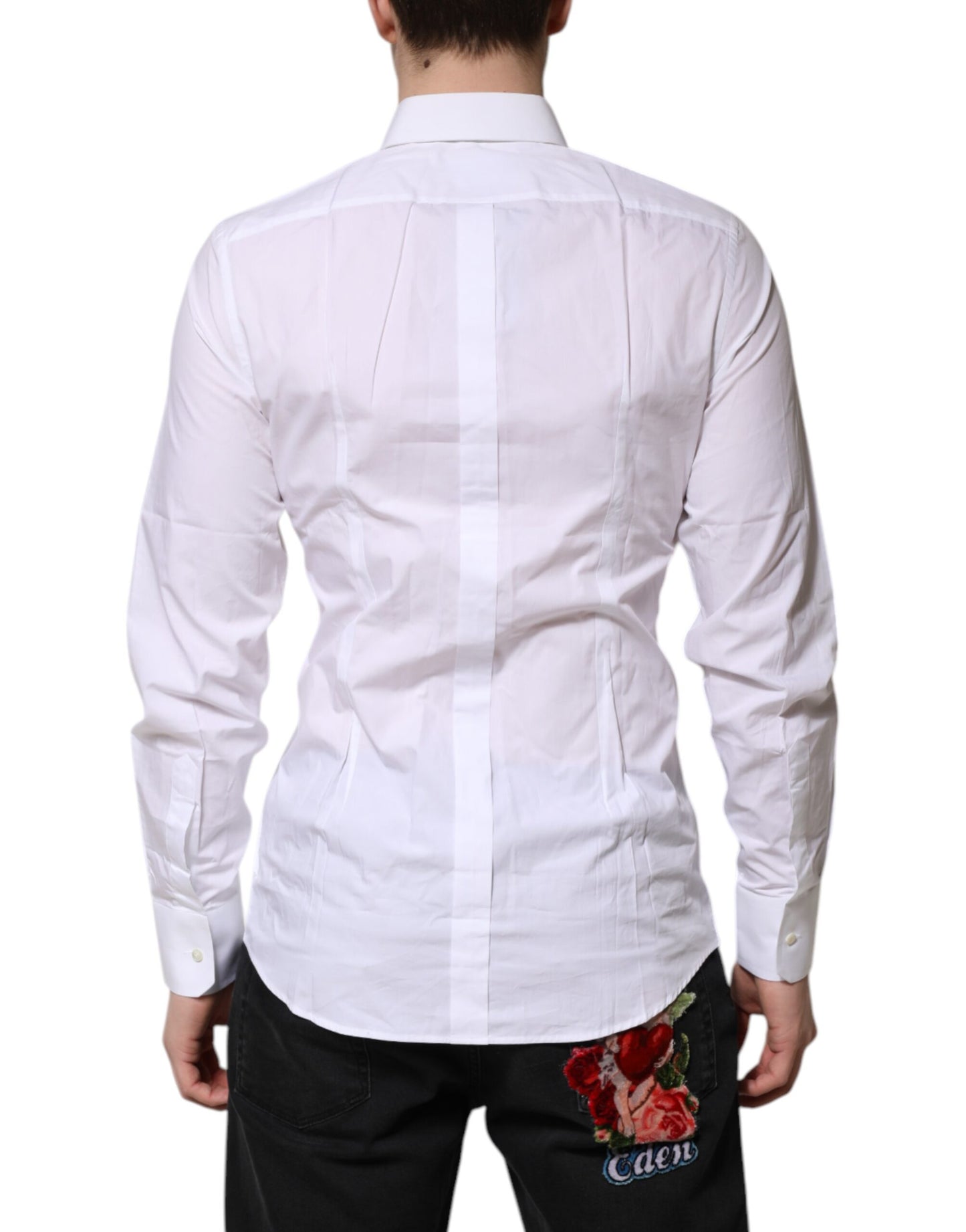 Camisa formal de manga larga de algodón blanco dorado