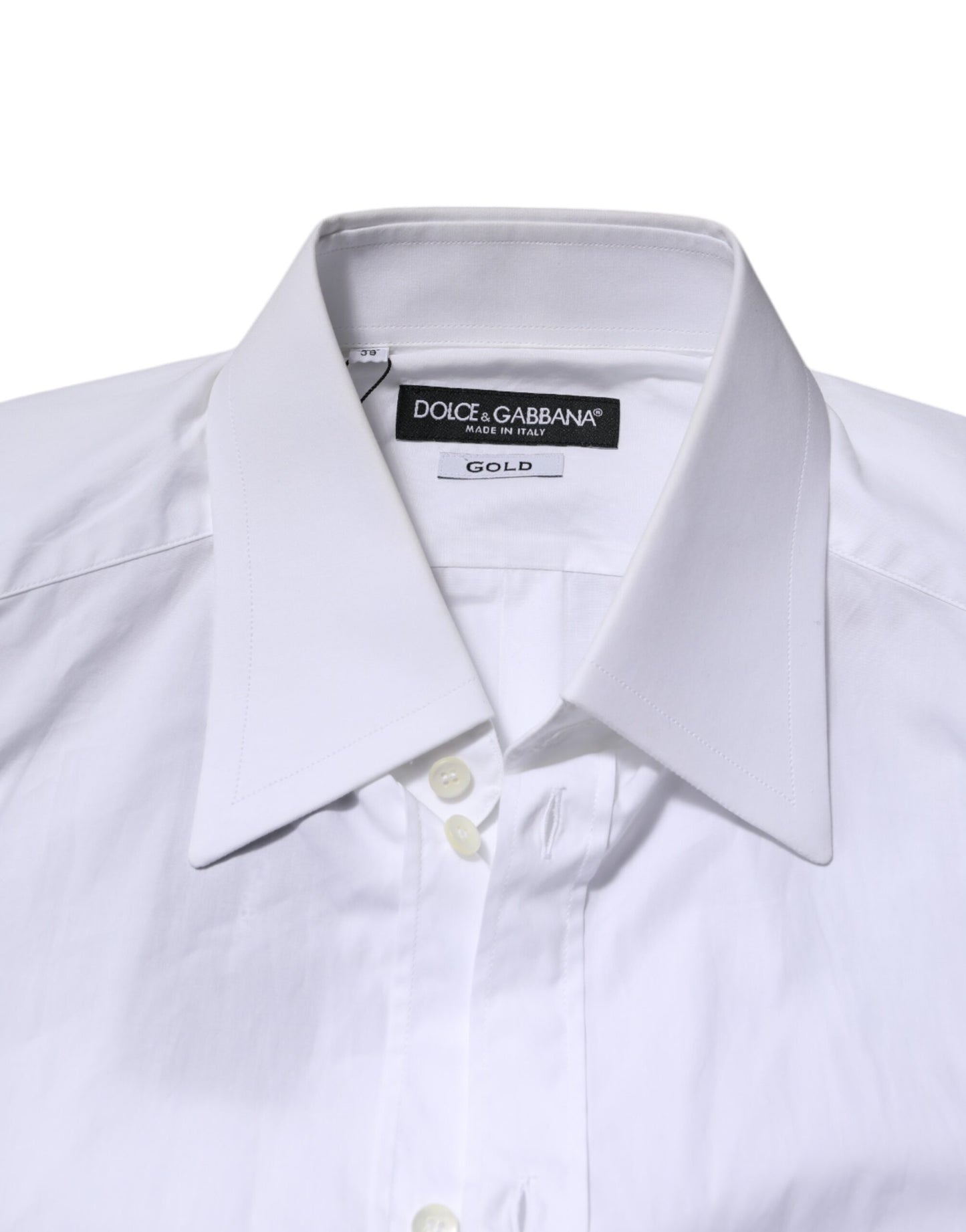 Camisa formal de manga larga de algodón blanco dorado