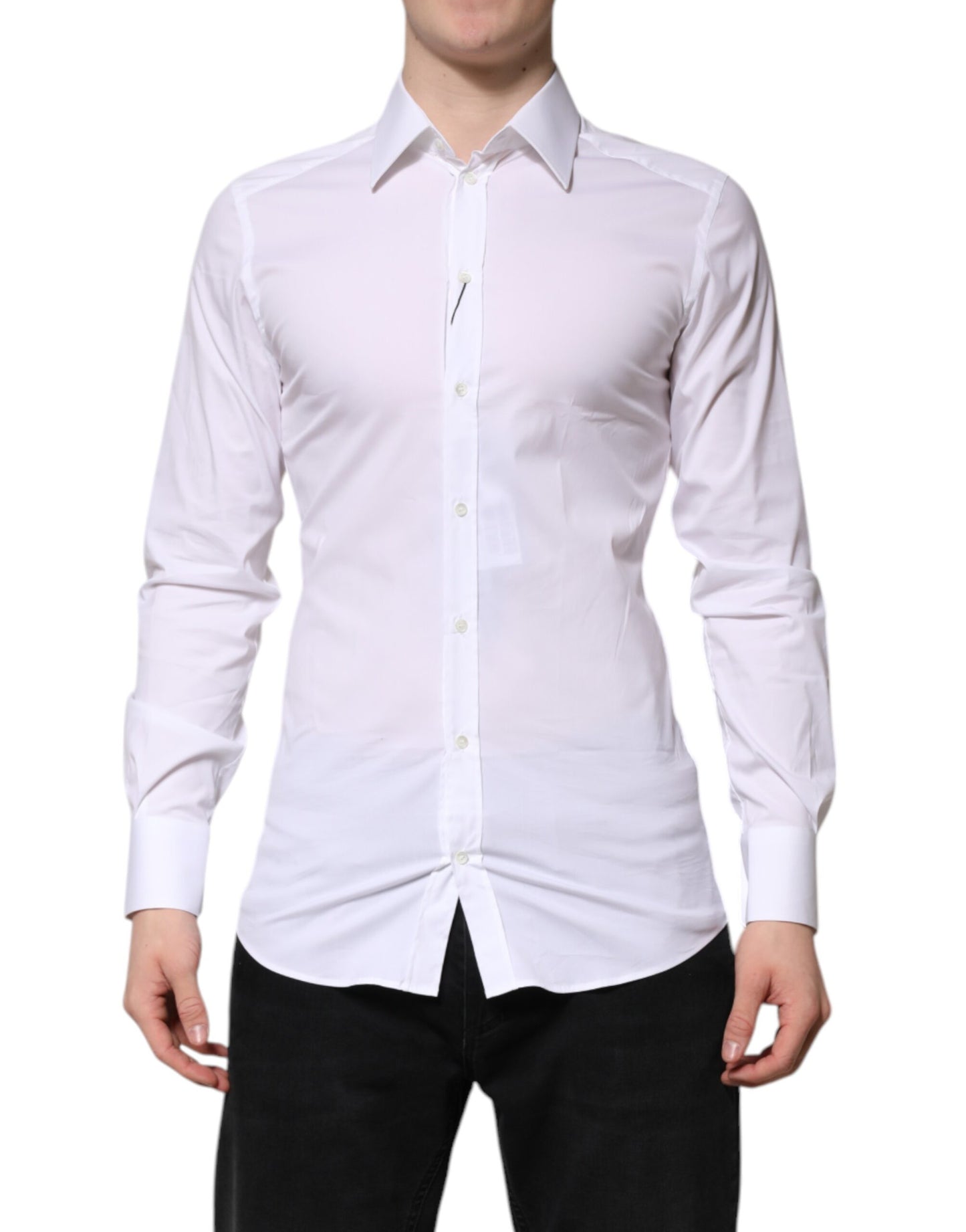 Camisa formal de manga larga de algodón blanco dorado