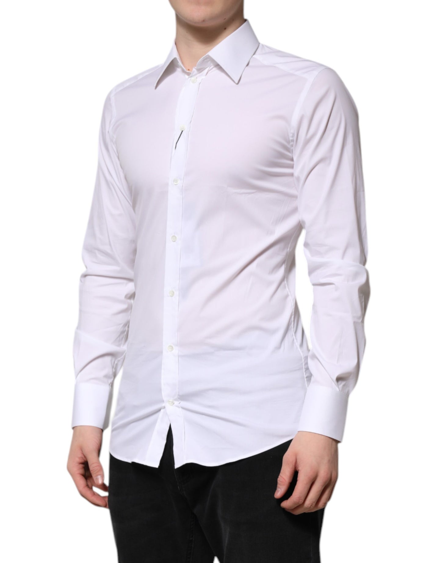 Camisa formal de manga larga de algodón blanco dorado
