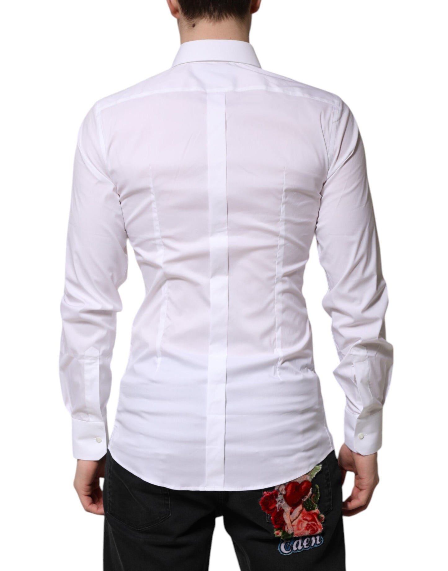 Camisa formal de manga larga de algodón blanco dorado