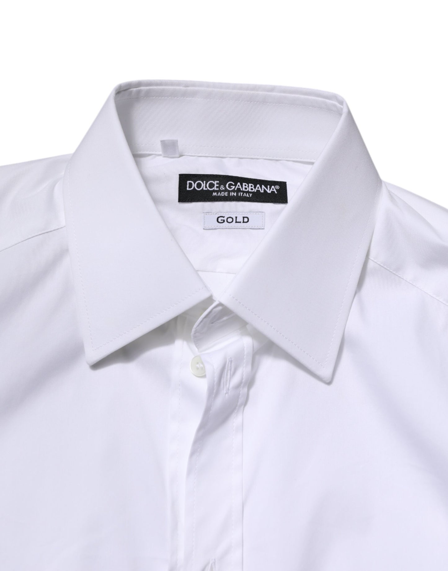 Camisa formal de manga larga de algodón blanco dorado