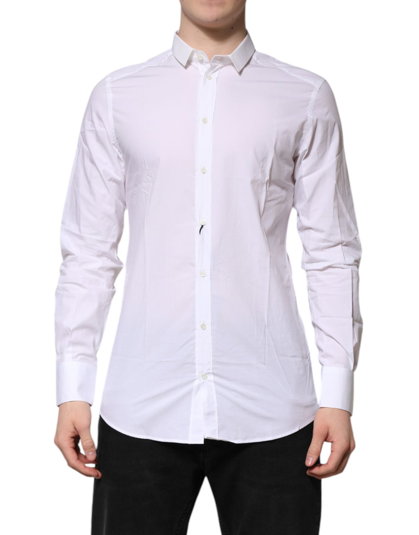 Camisa formal de manga larga de algodón blanco dorado