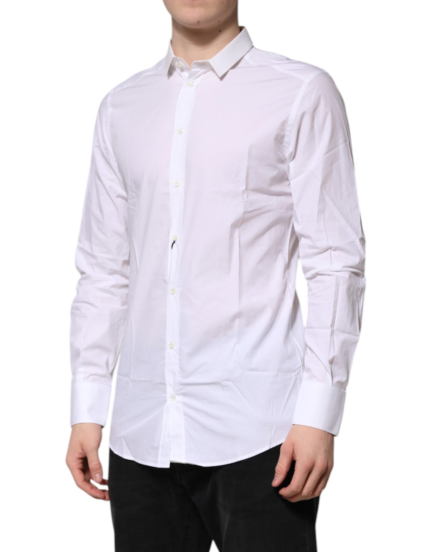 Camisa formal de manga larga de algodón blanco dorado