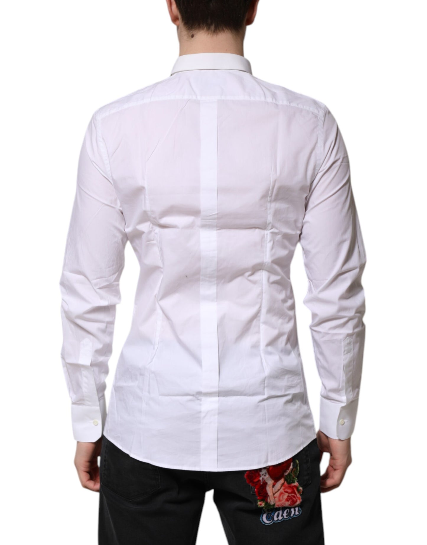 Camisa formal de manga larga de algodón blanco dorado