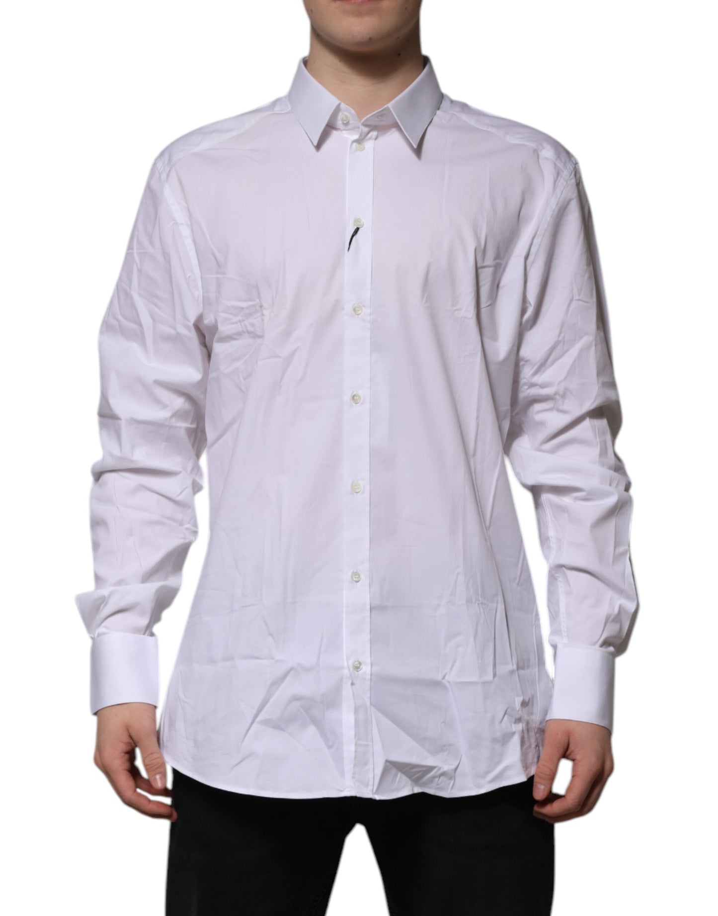 Camisa formal de manga larga de algodón blanco dorado