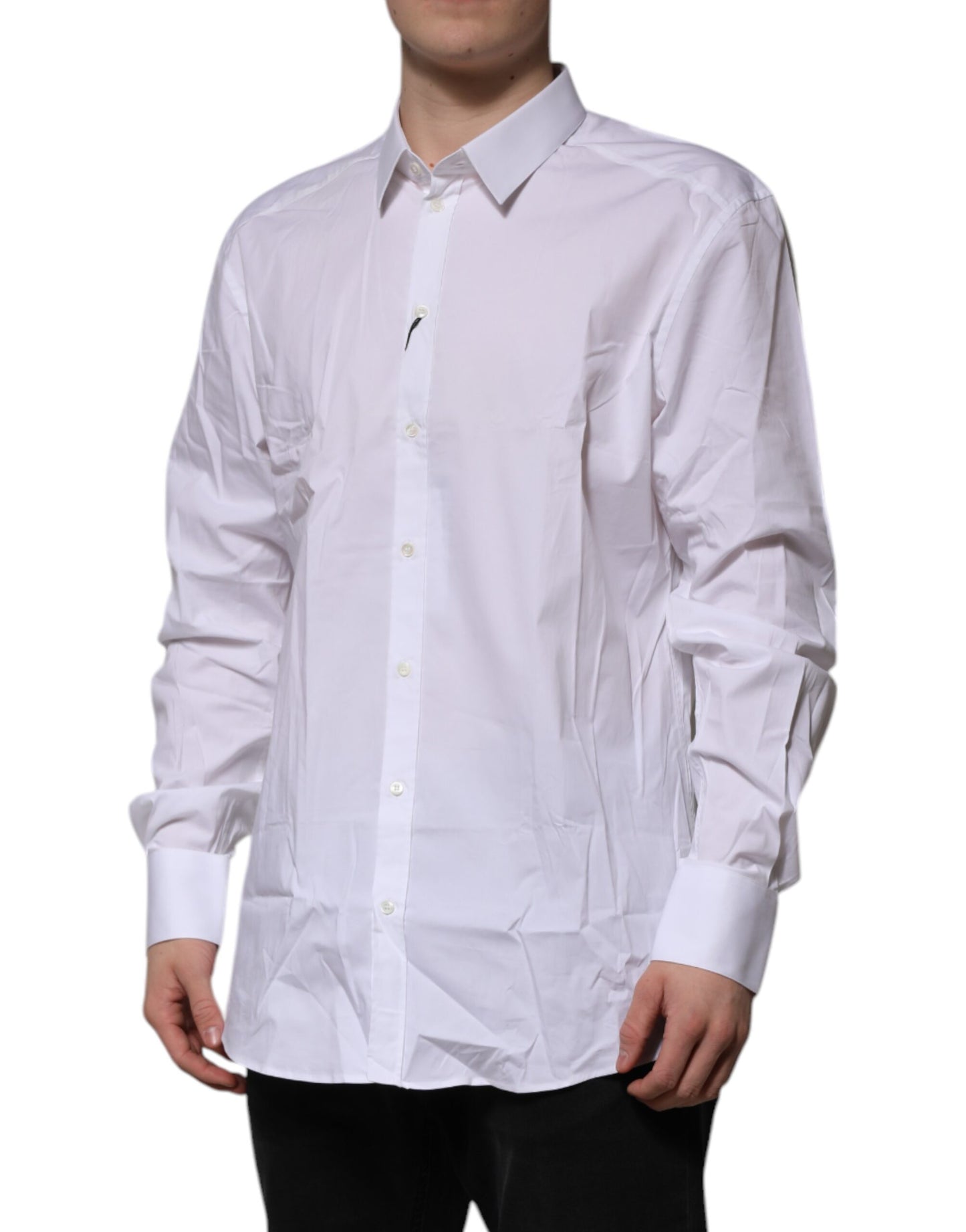 Camisa formal de manga larga de algodón blanco dorado