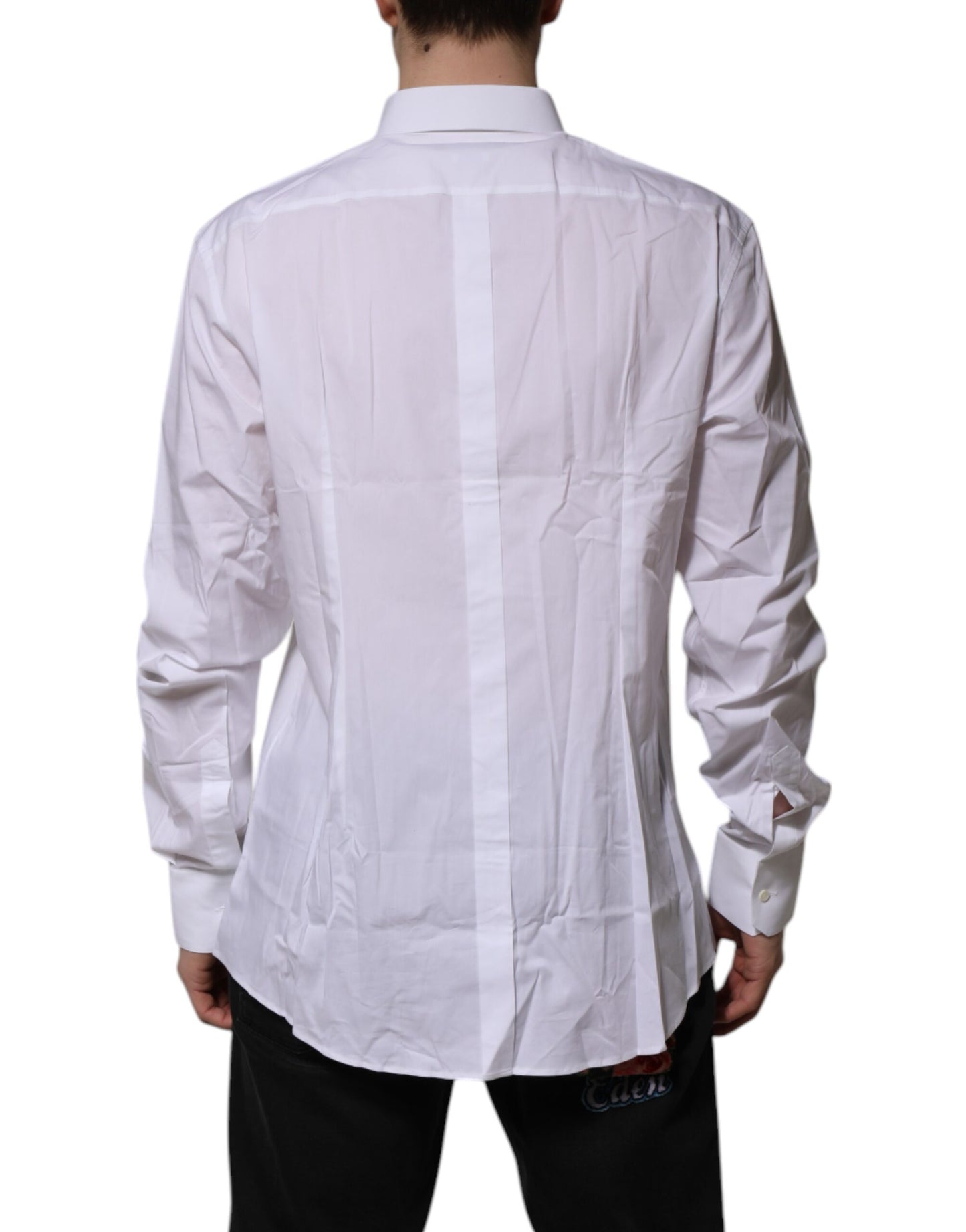 Camisa formal de manga larga de algodón blanco dorado