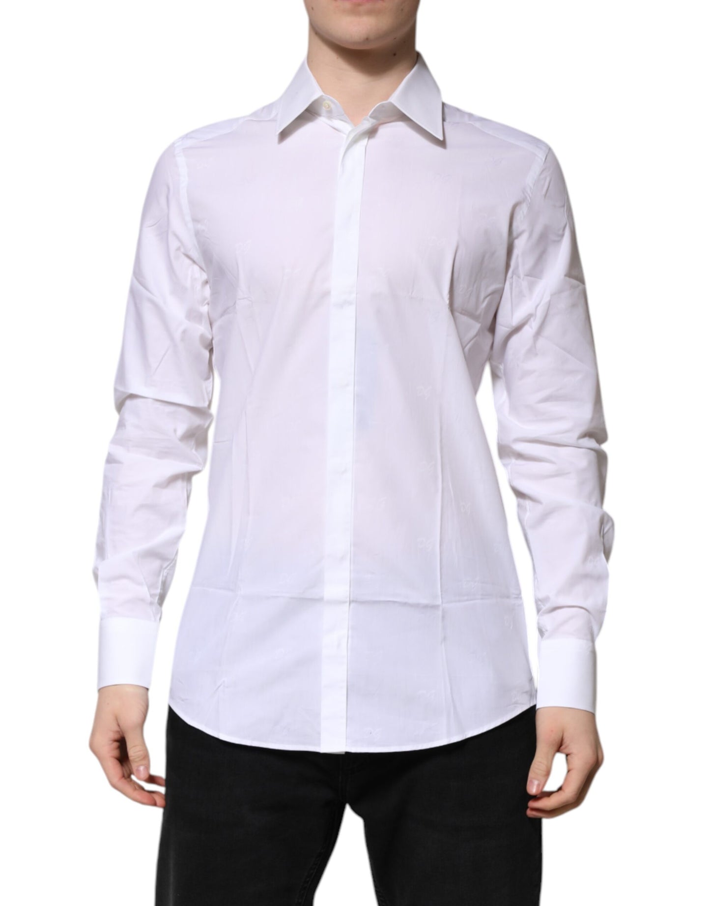 Camisa formal de manga larga de algodón blanco dorado