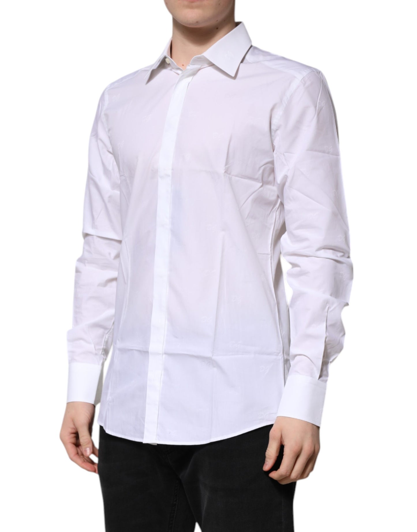 Camisa formal de manga larga de algodón blanco dorado