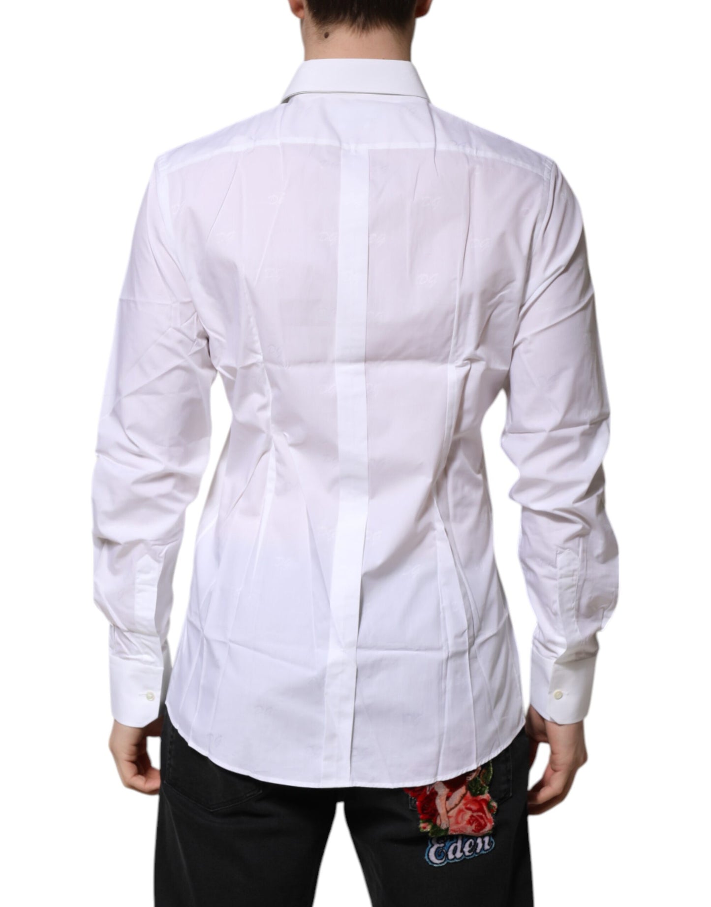 Camisa formal de manga larga de algodón blanco dorado