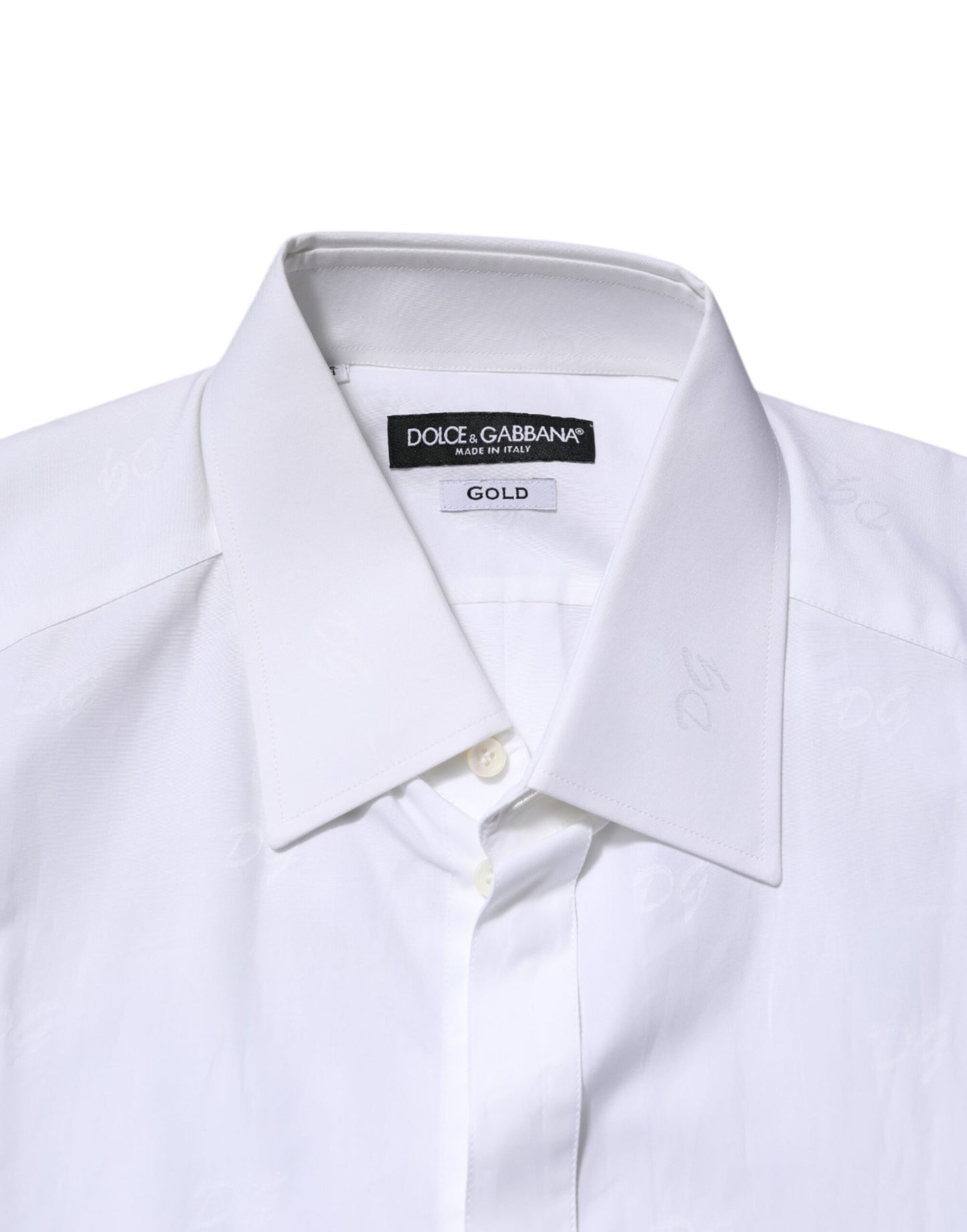 Camisa formal de manga larga de algodón blanco dorado