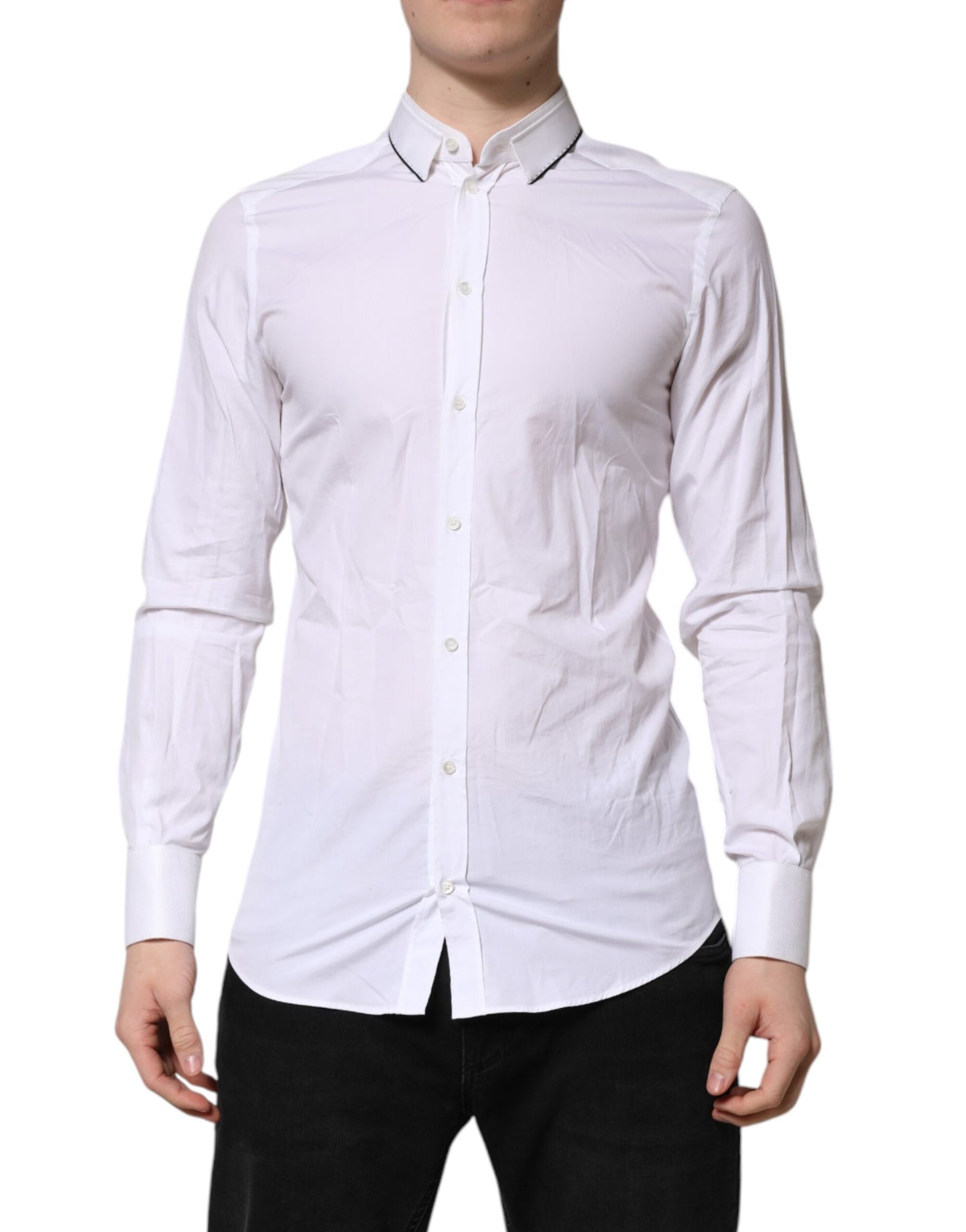 Camisa formal de manga larga de algodón blanco dorado