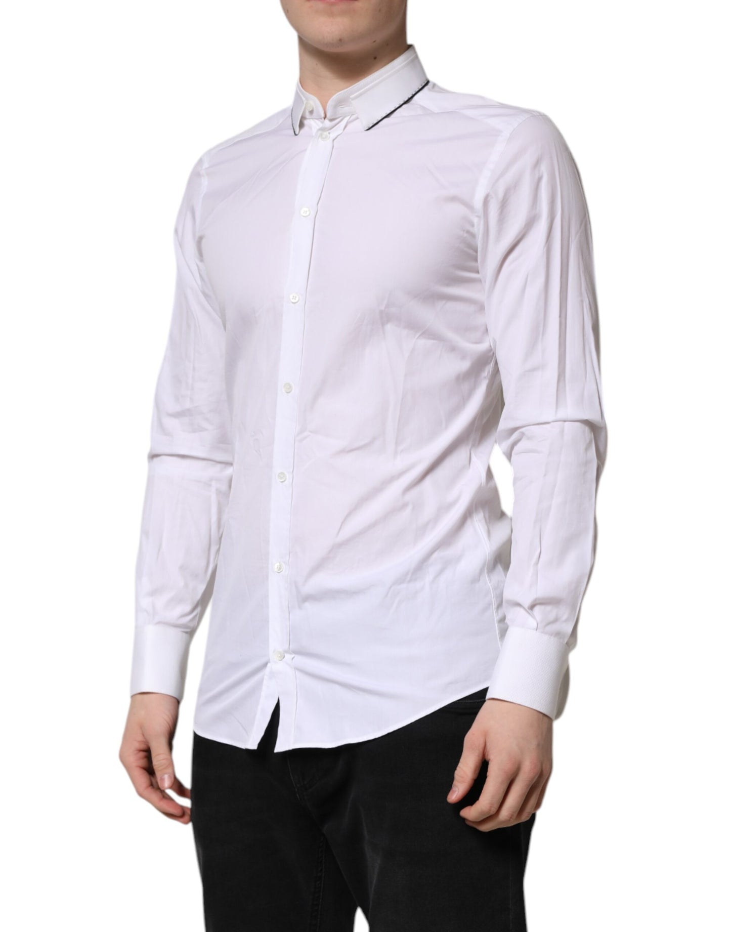 Camisa formal de manga larga de algodón blanco dorado
