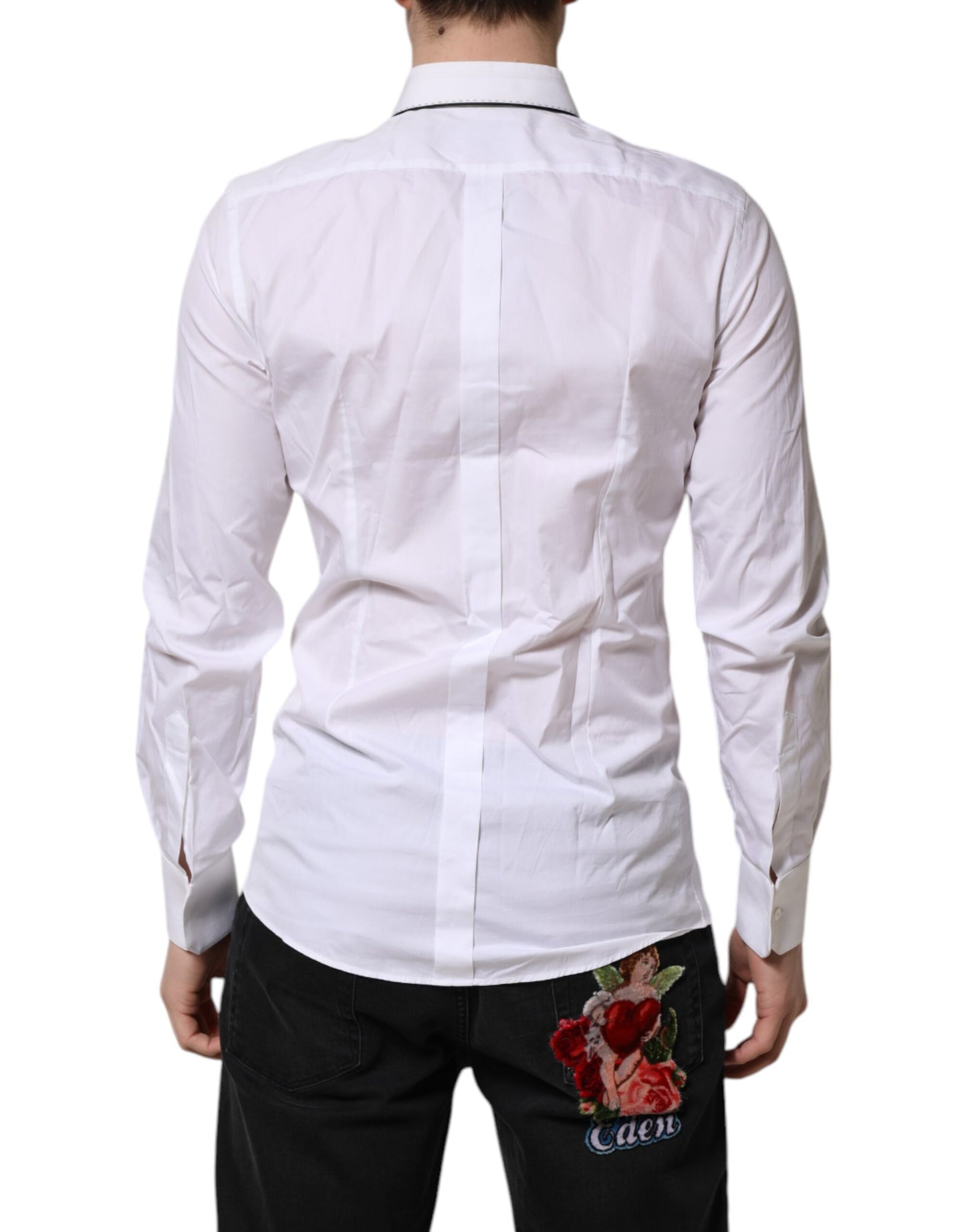 Camisa formal de manga larga de algodón blanco dorado