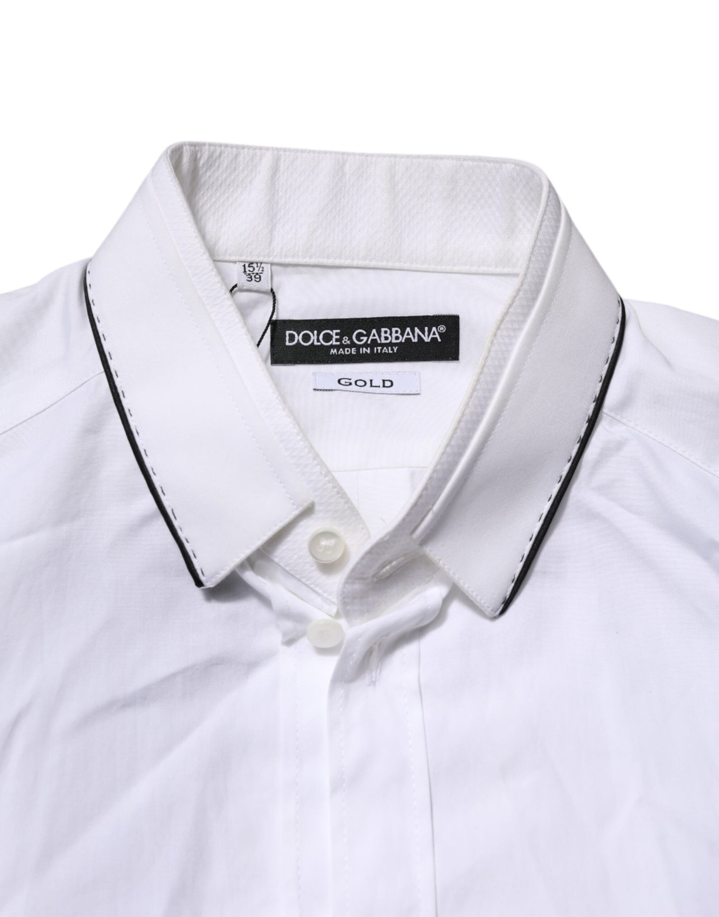 Camisa formal de manga larga de algodón blanco dorado