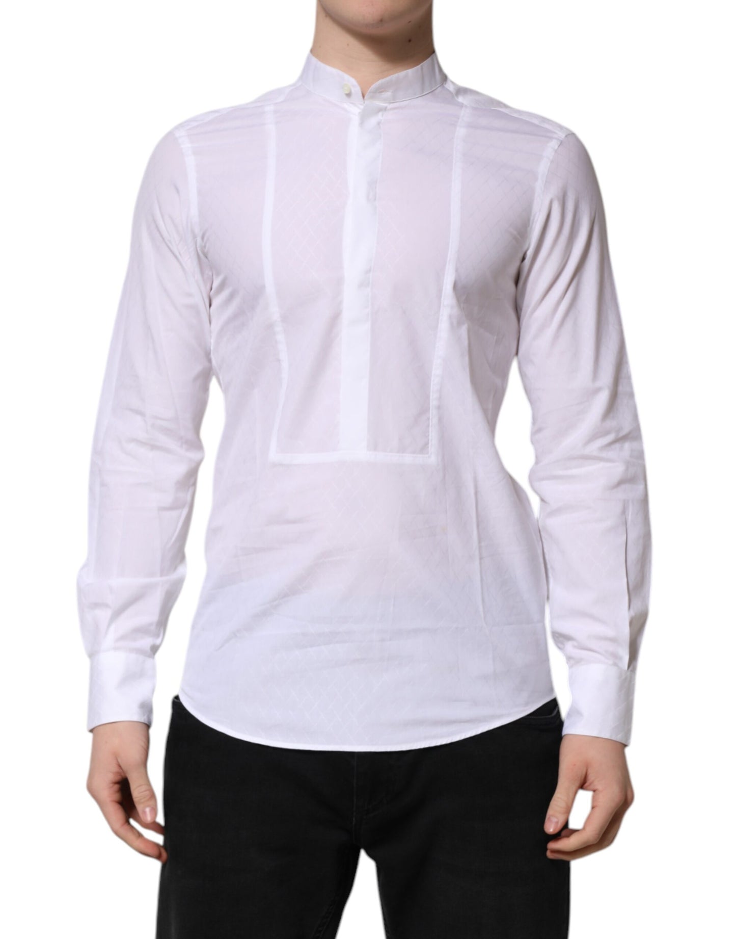 Camisa formal de manga larga ajustada de algodón blanco