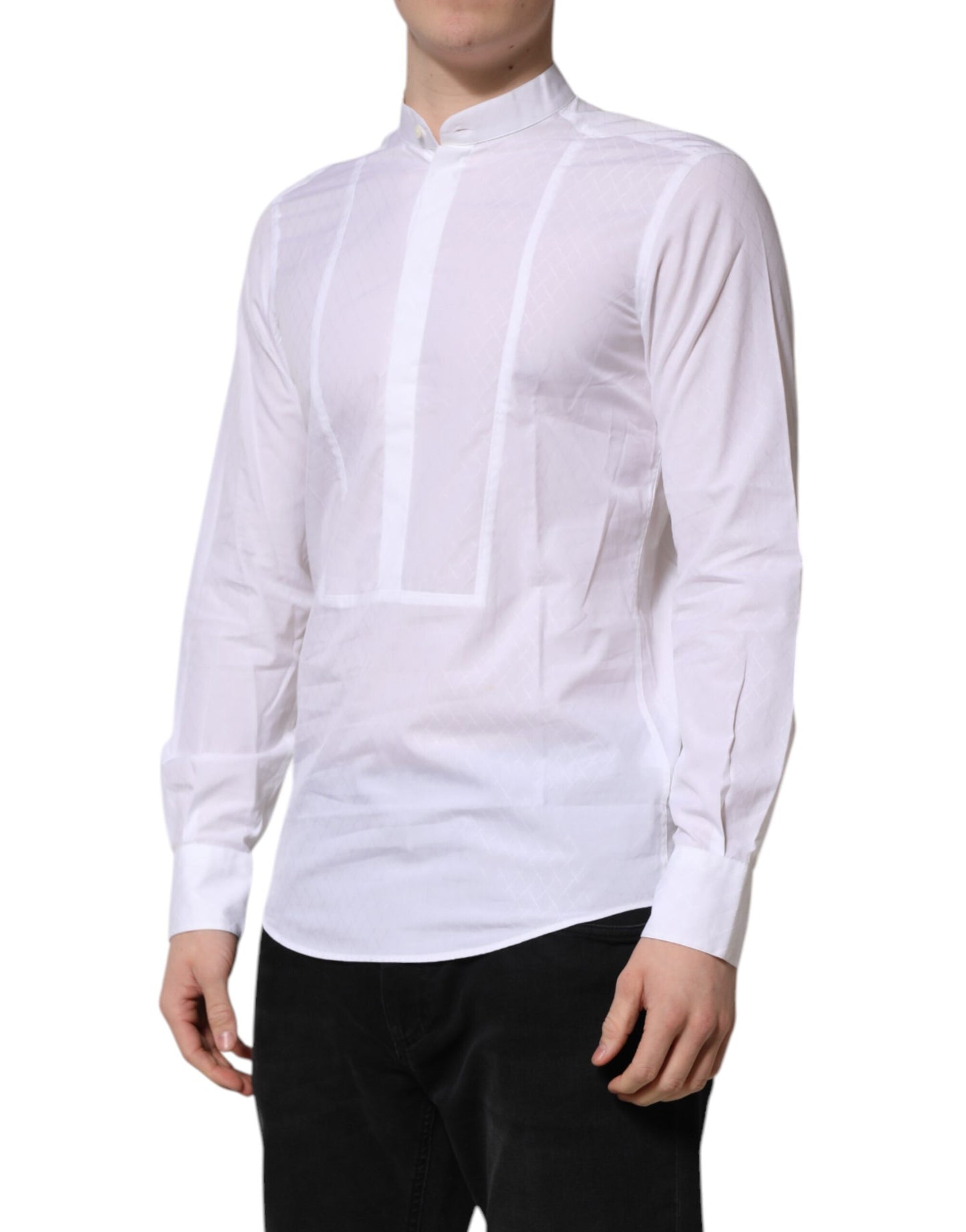 Camisa formal de manga larga ajustada de algodón blanco