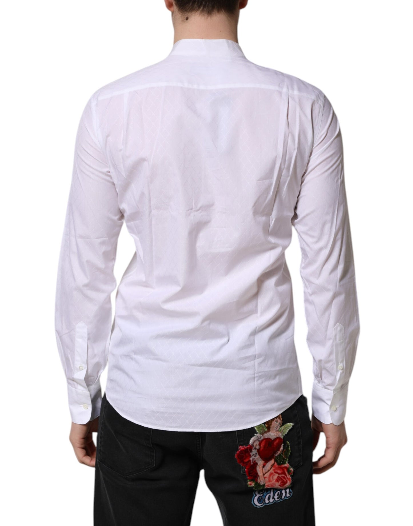 Camisa formal de manga larga ajustada de algodón blanco
