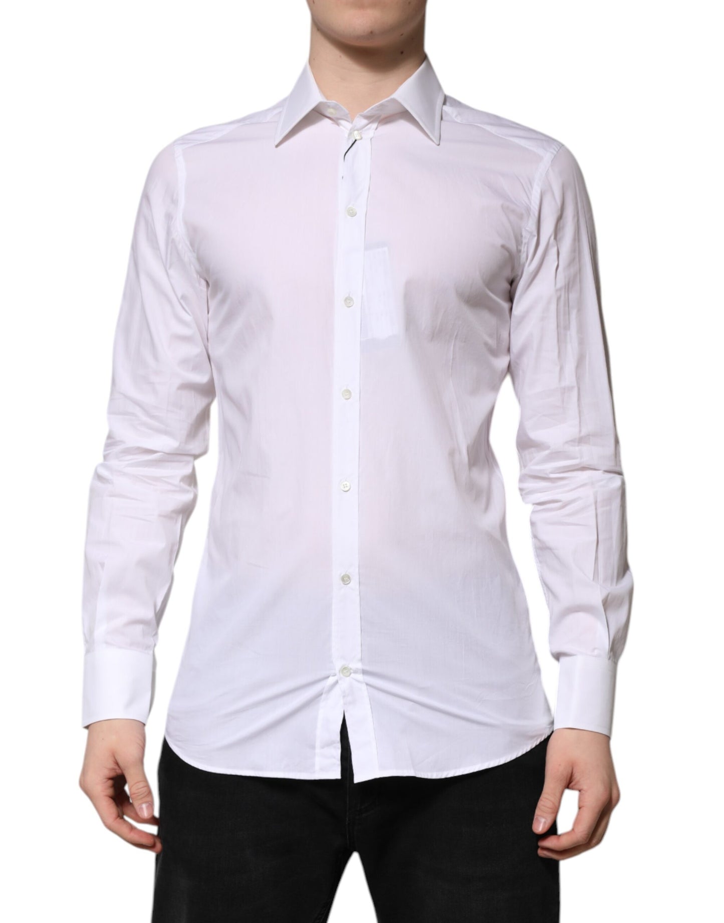 Camisa formal de manga larga para hombre, color blanco y dorado