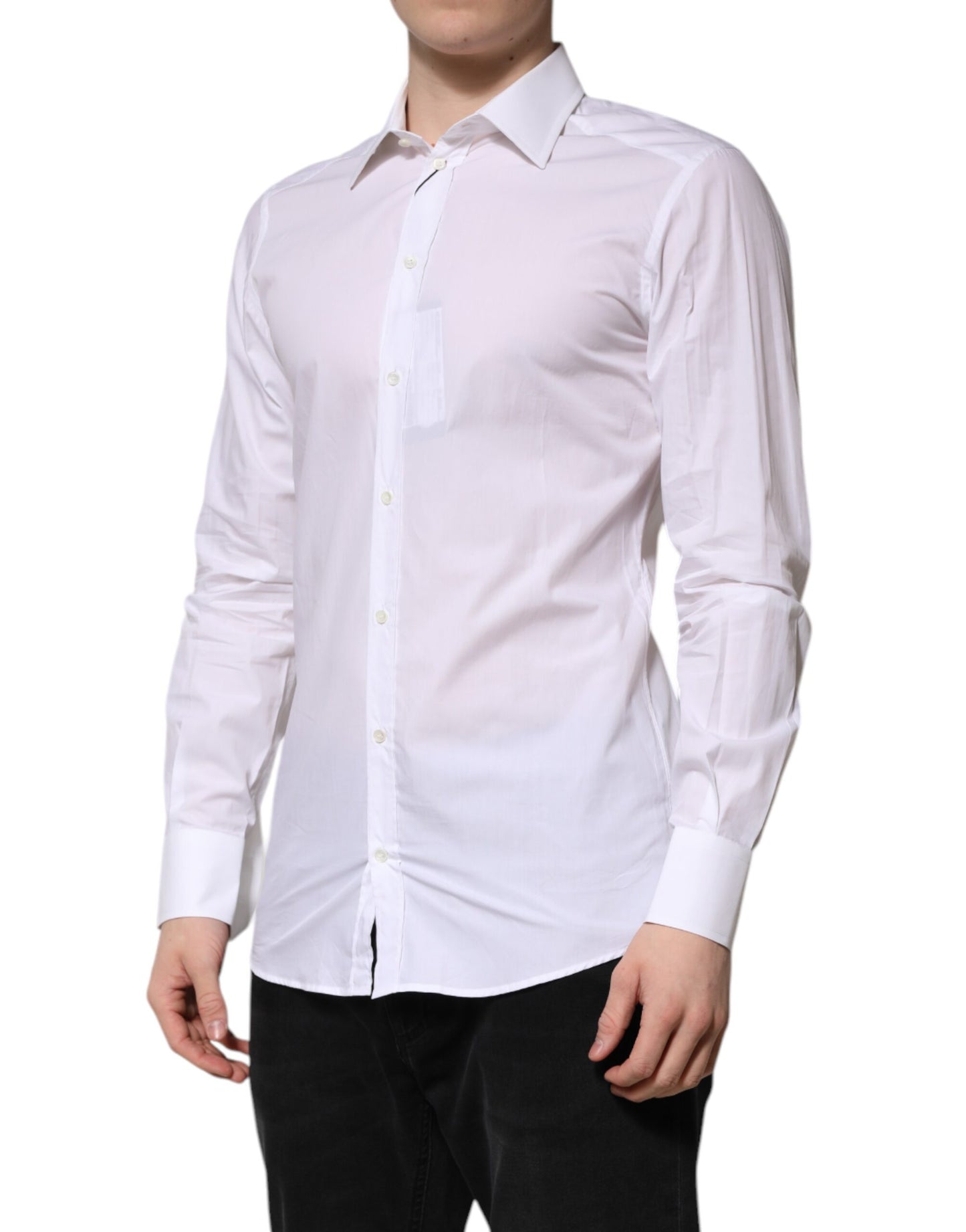 Camisa formal de manga larga para hombre, color blanco y dorado
