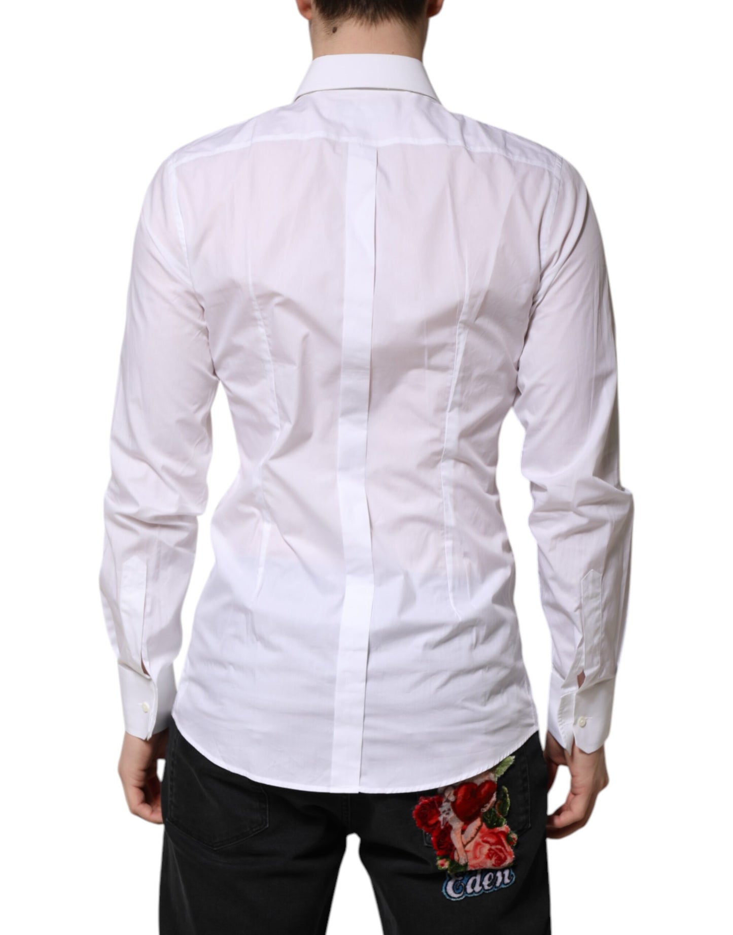 Camisa formal de manga larga para hombre, color blanco y dorado