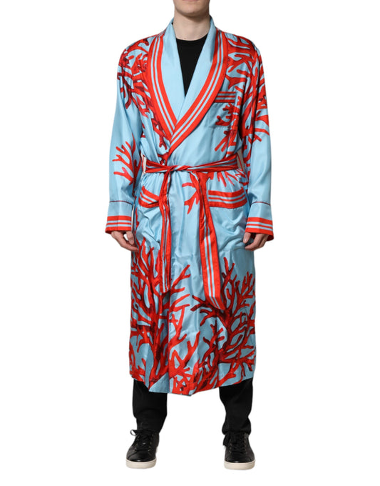 Chaqueta tipo bata cruzada con estampado de coral rojo y azul
