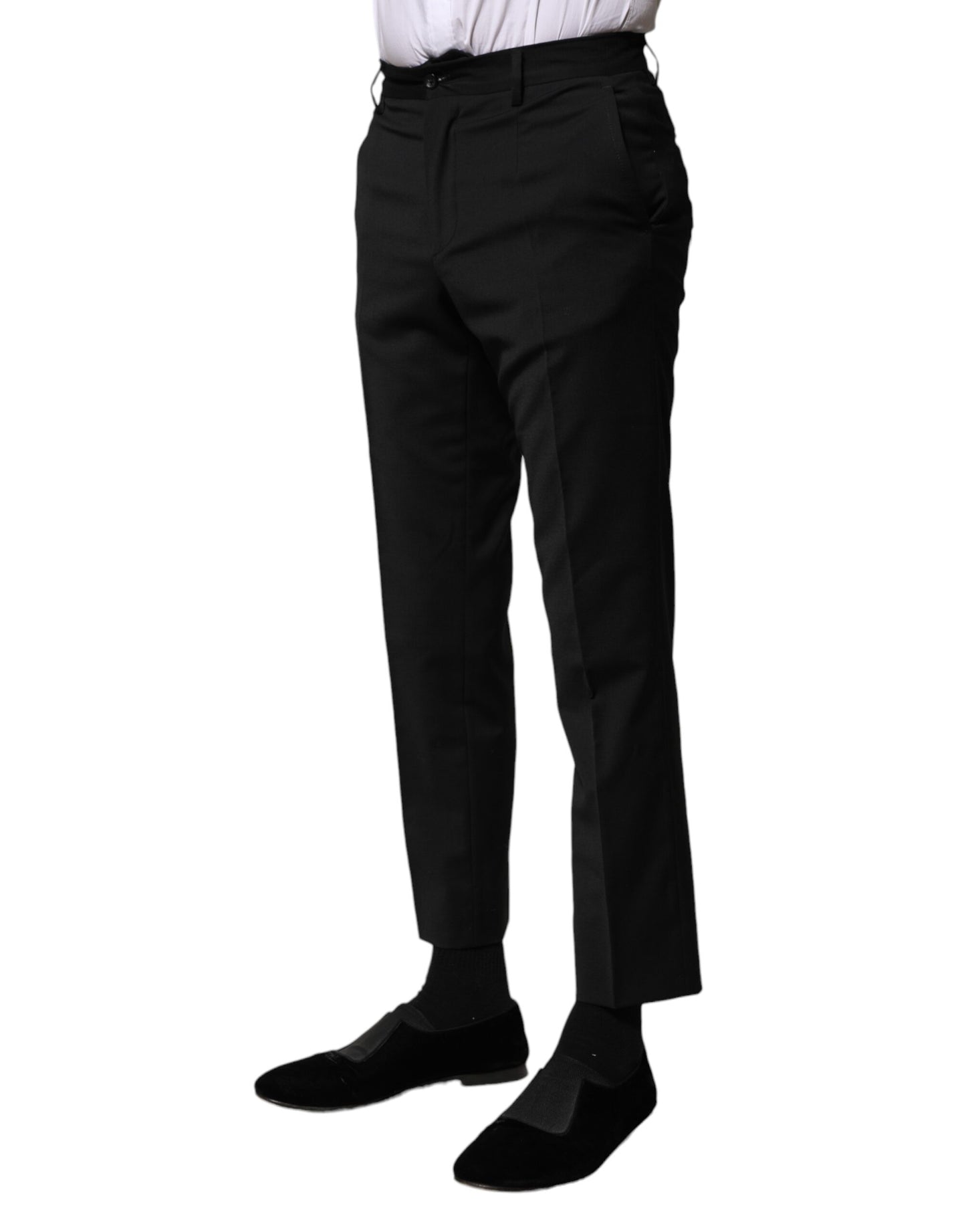 Pantalon court formel en laine noire pour homme