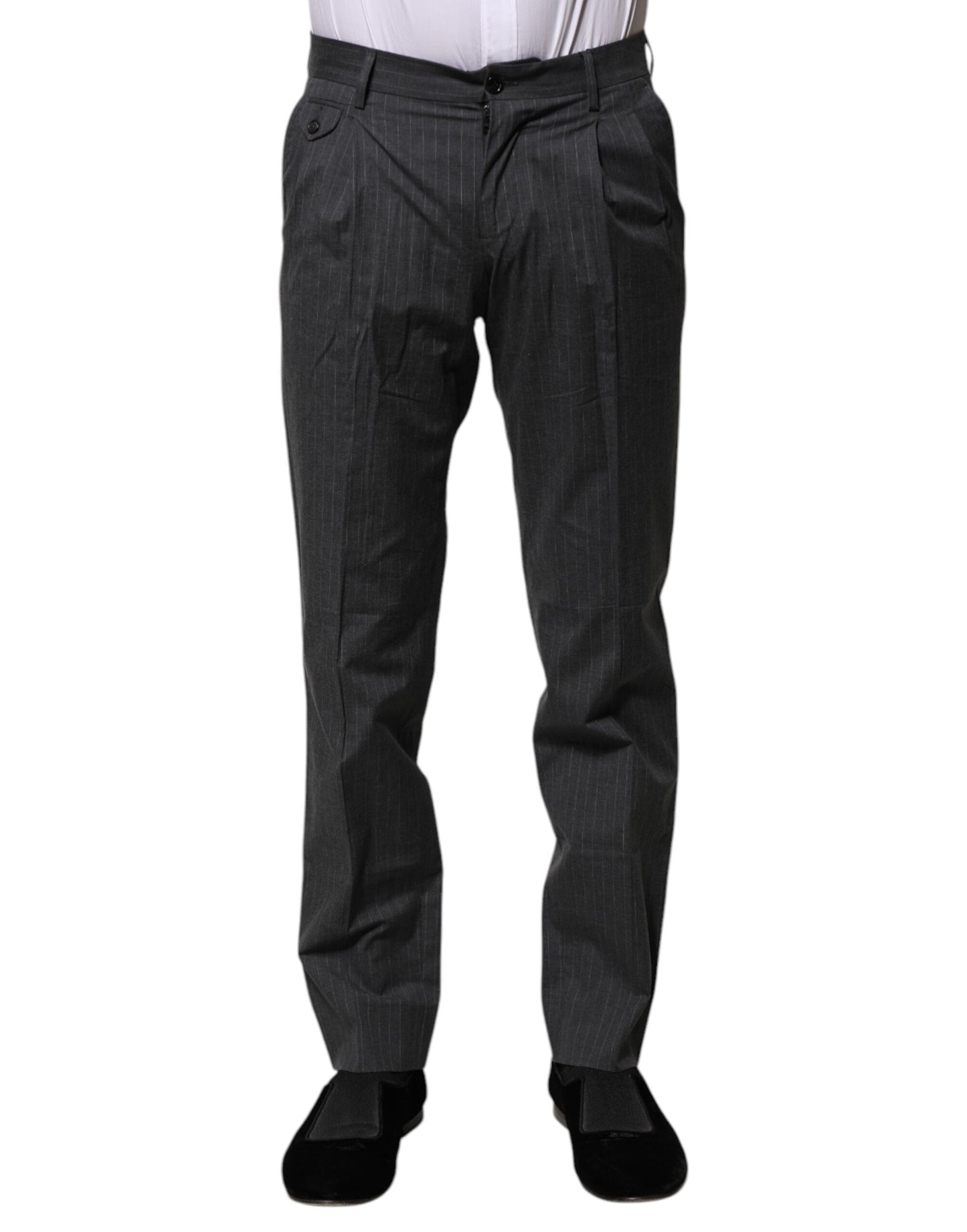 Pantalones formales de algodón a rayas grises