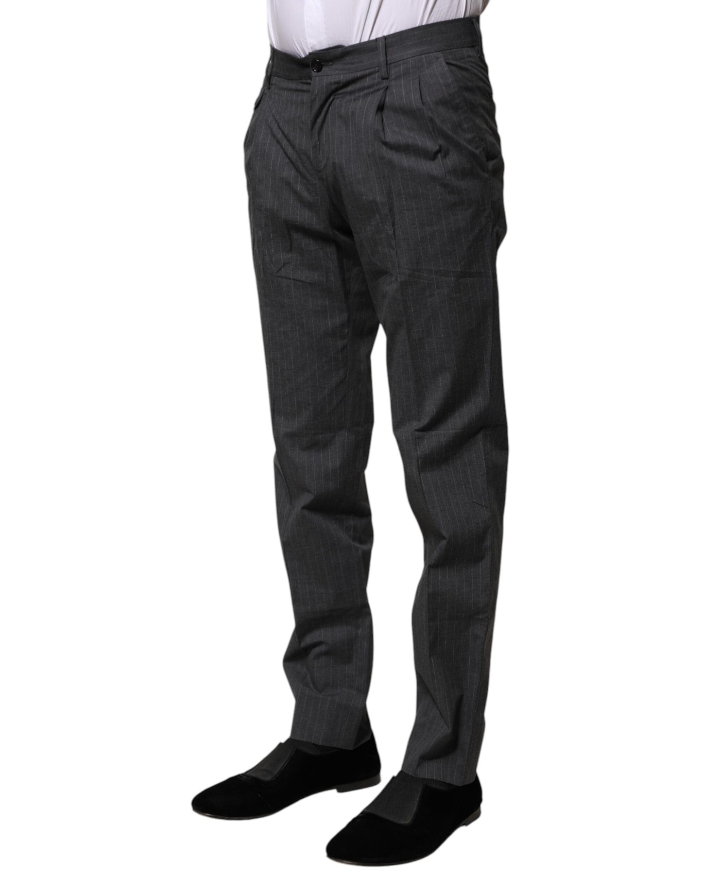 Pantalones formales de algodón a rayas grises