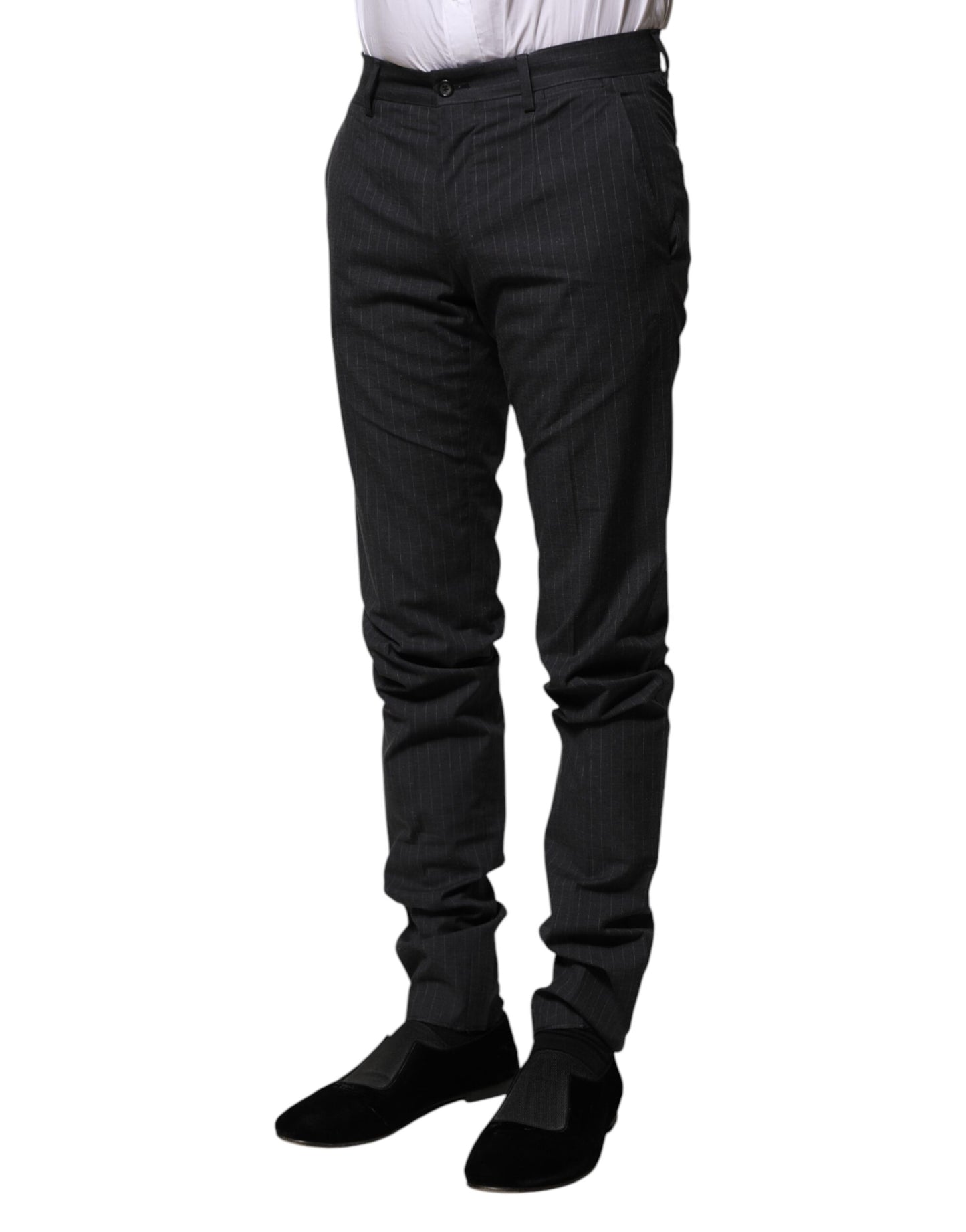 Pantalon habillé en coton à rayures grises