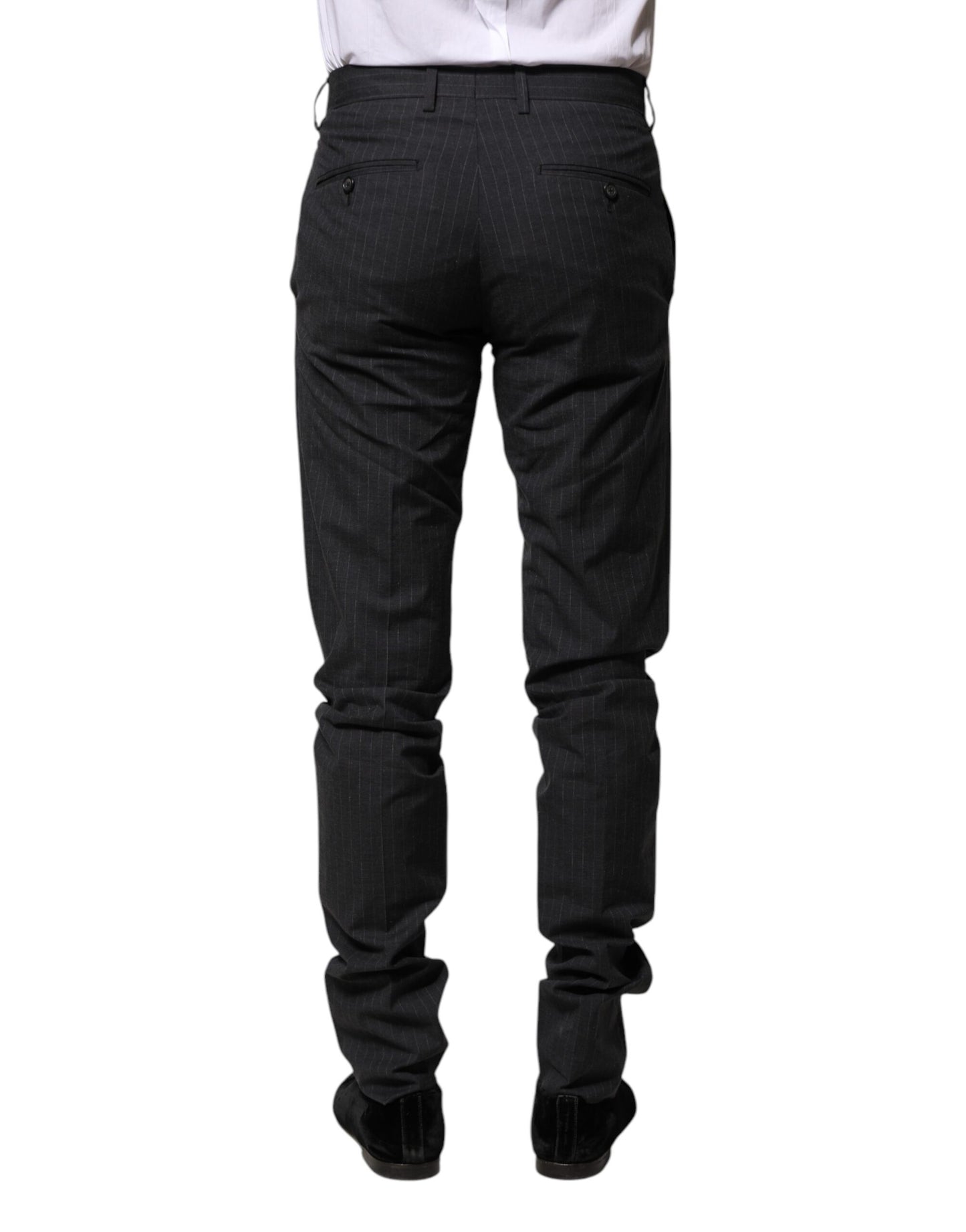 Pantalon habillé en coton à rayures grises